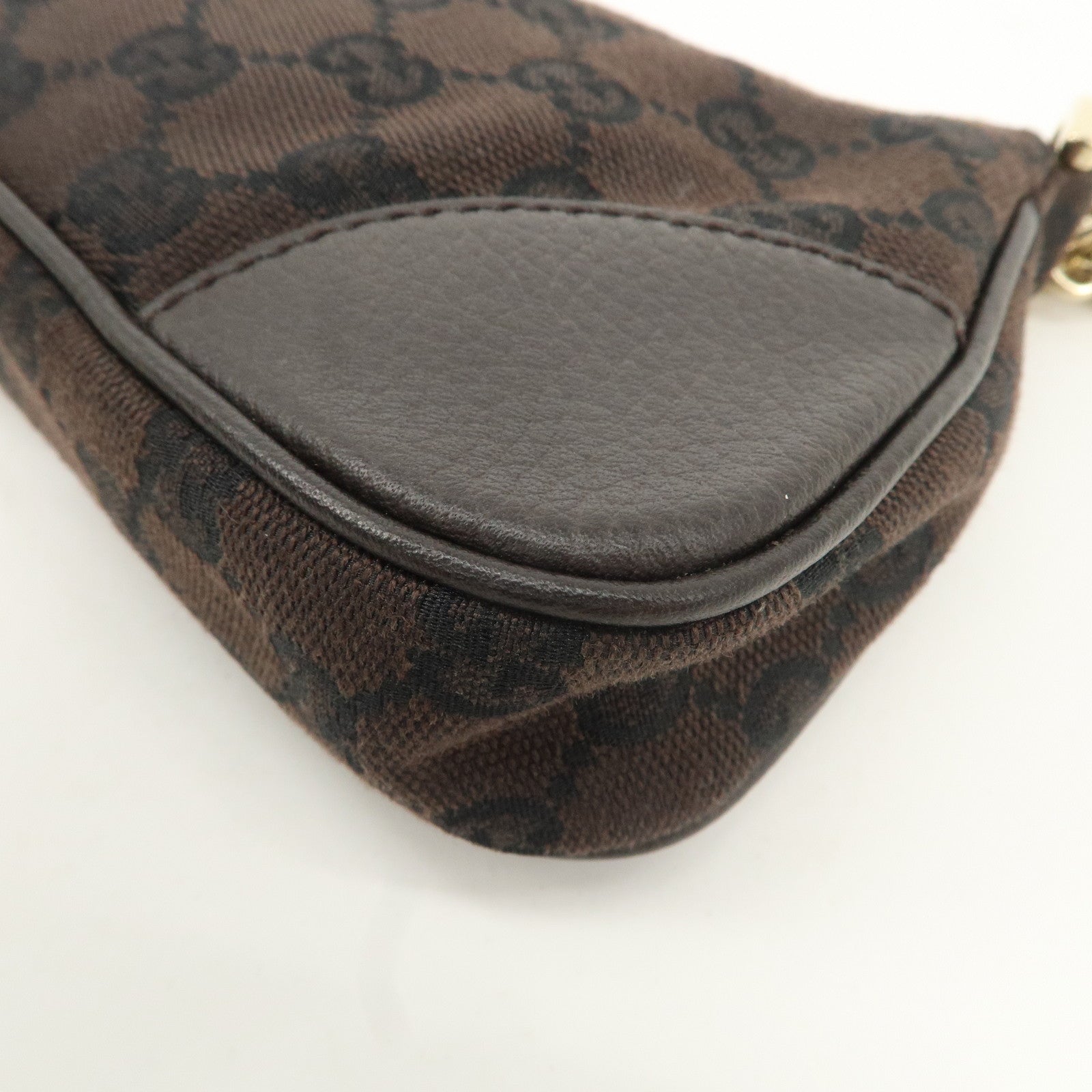 GUCCI GG Canvas Leather Chain Shoulder Bag Dark Brown 27383