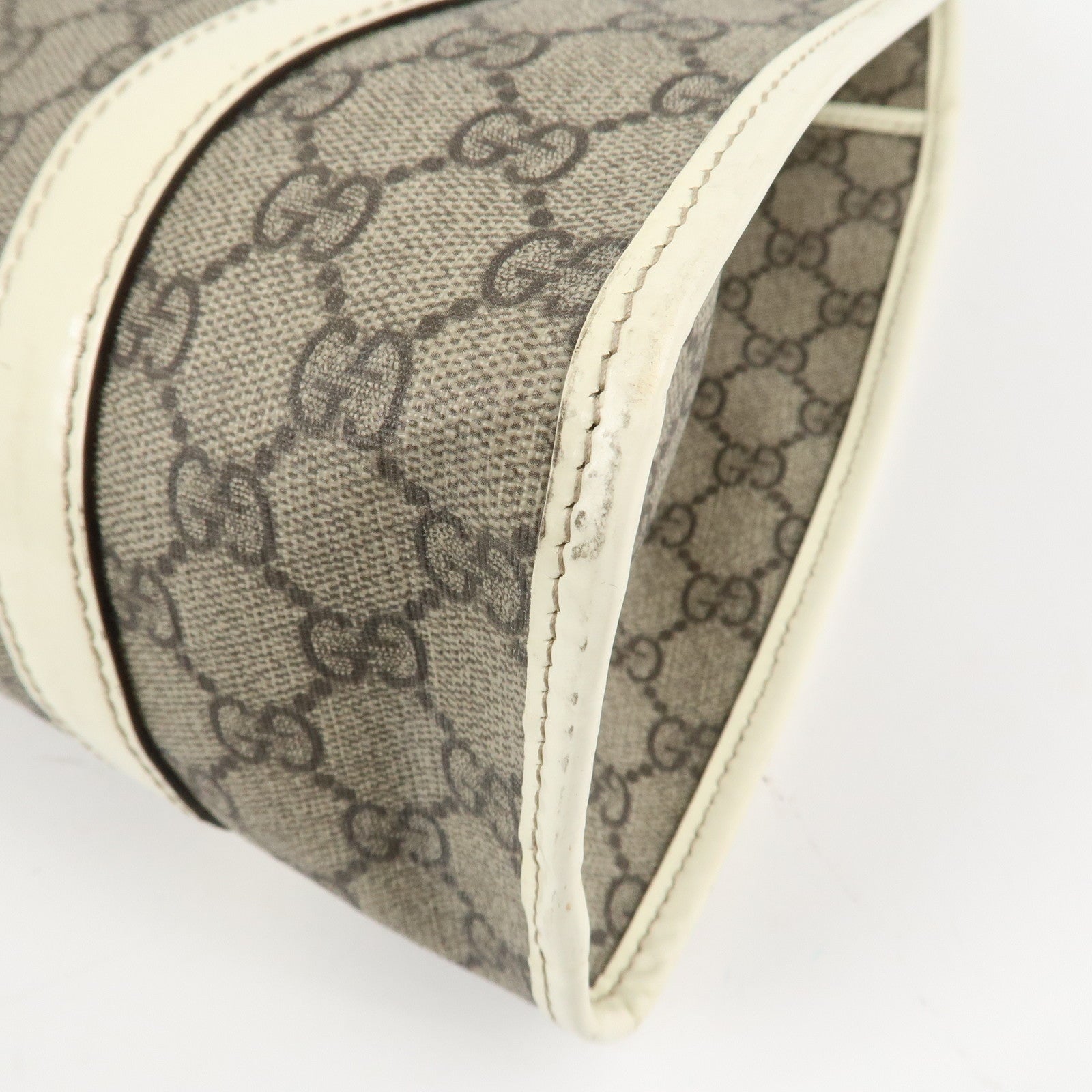 GUCCI GG Supreme Patent Leather Shoulder Bag Beige White 203494 Used