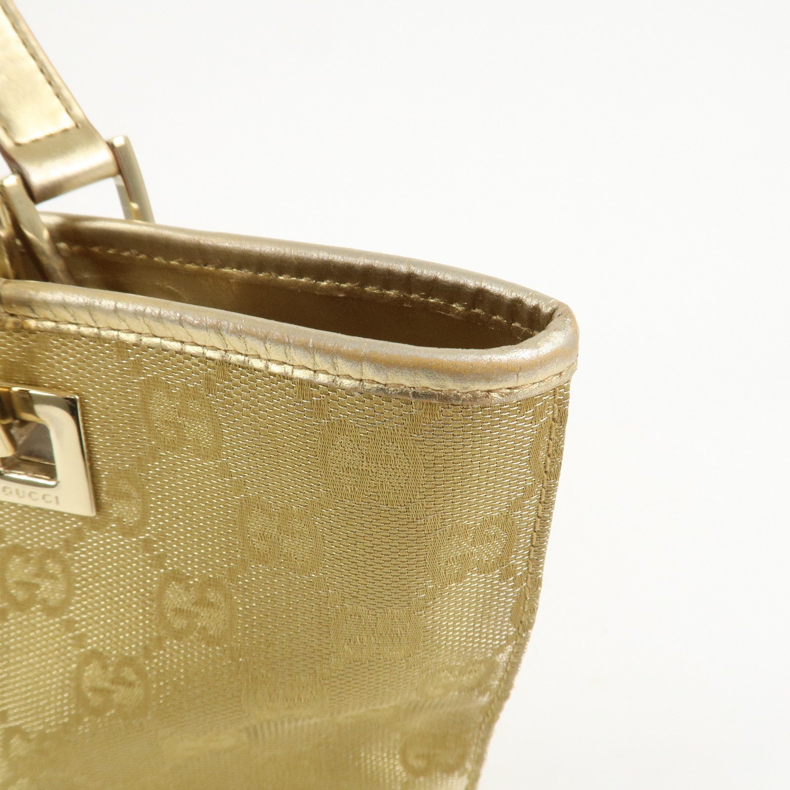 GUCCI GG Canvas Leather Shoulder Bag Tote Bag Gold 002.1099