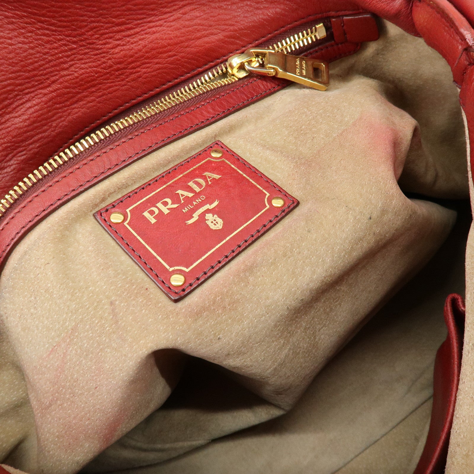 PRADA Cervo Shine Leather Bowler Bag 2Way Tote Bag Red BL0688