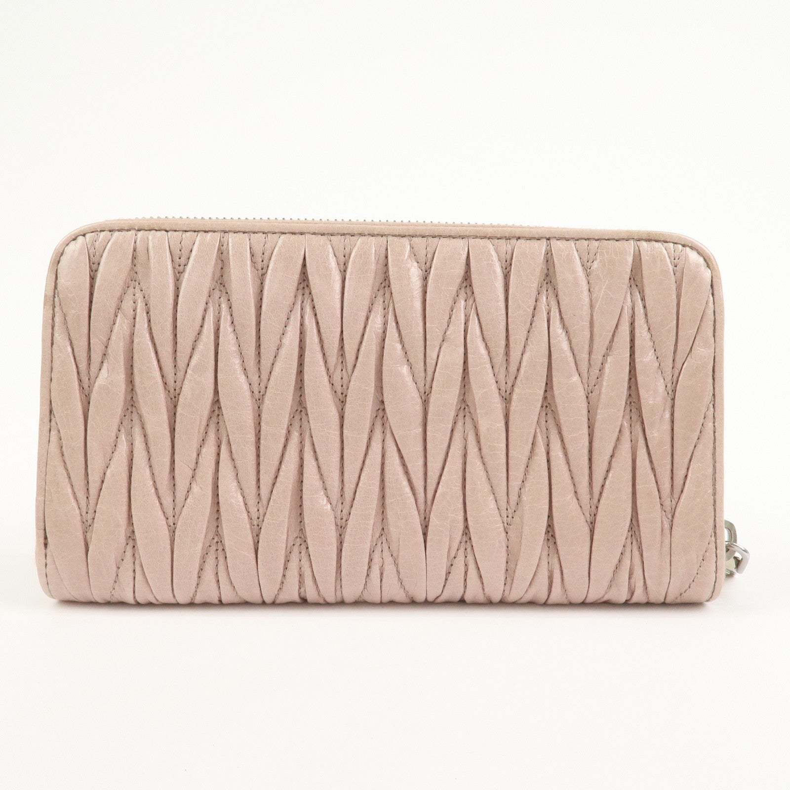 MIU MIU Matelasse Leather Round Zipper Long Wallet Beige 5M0506