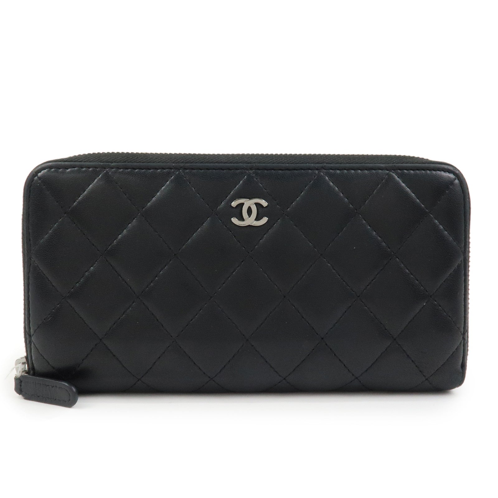 CHANEL Matelasse Lamb Skin Zippy Round Long Wallet Black A50097