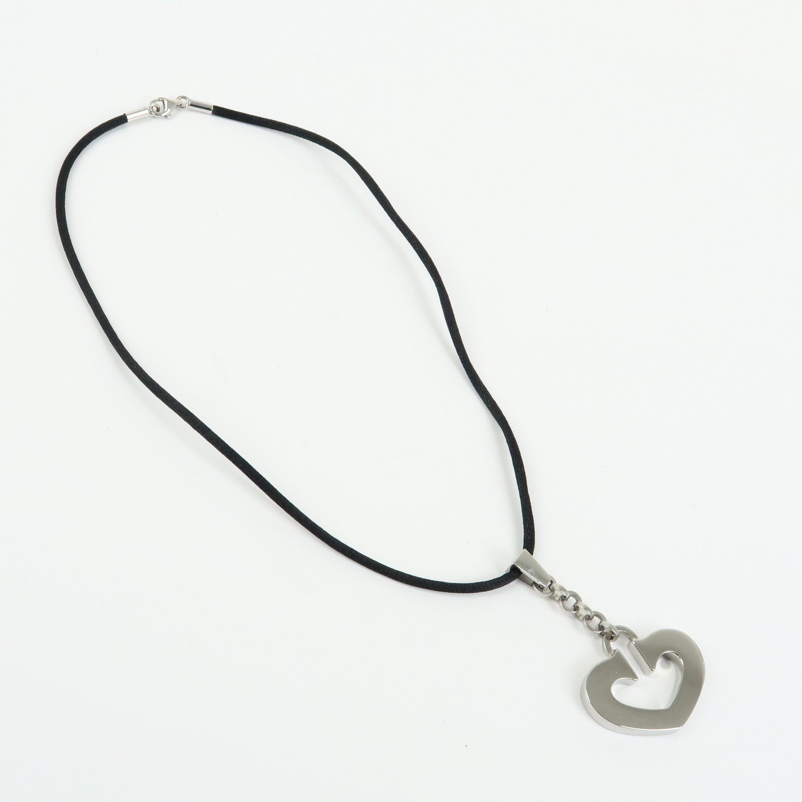 Cartier C Heart Metal Code Pendant Necklace Silver Black