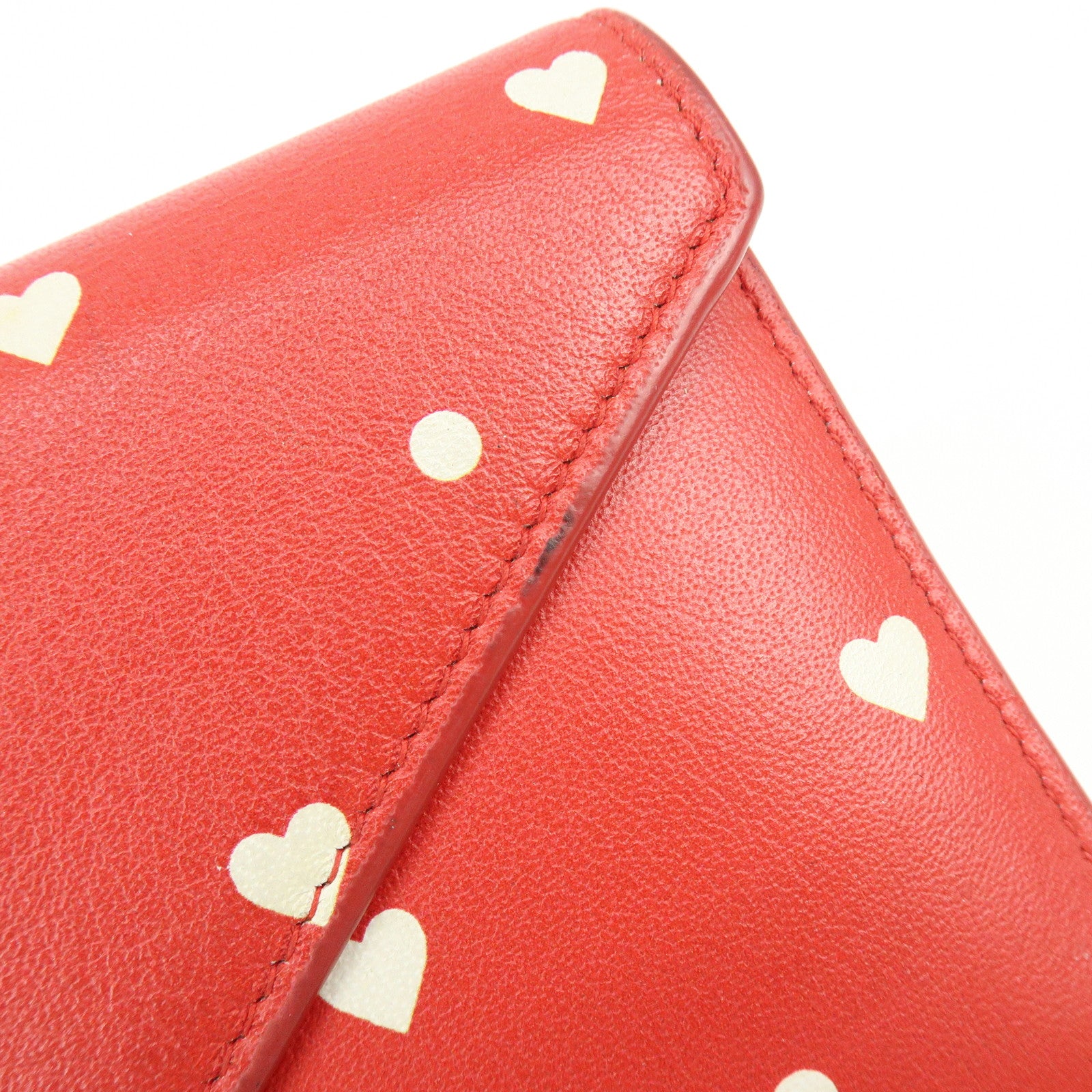 BALENCIAGA The Papier Leather Long Wallet Heart Dots Red 499207