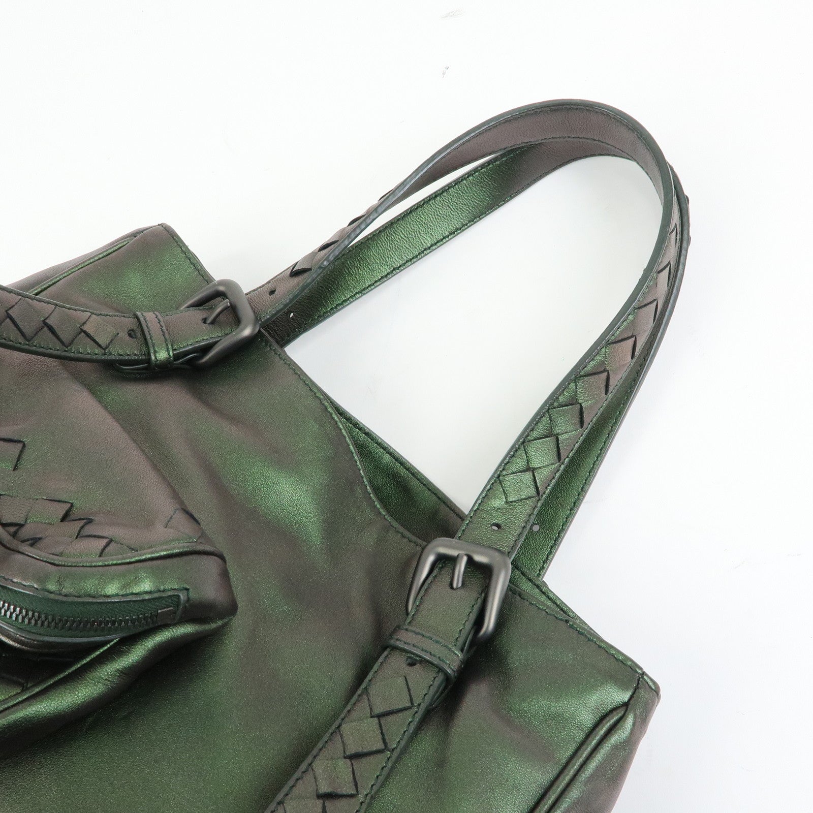 BOTTEGA VENETA Intrecciato Leather Tote Bag Hand Bag Metalic Green