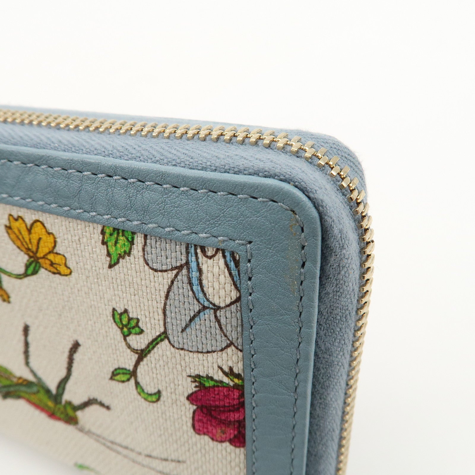 GUCCI Flora Bamboo Canvas Leather Round Zippy Long Wallet 356708