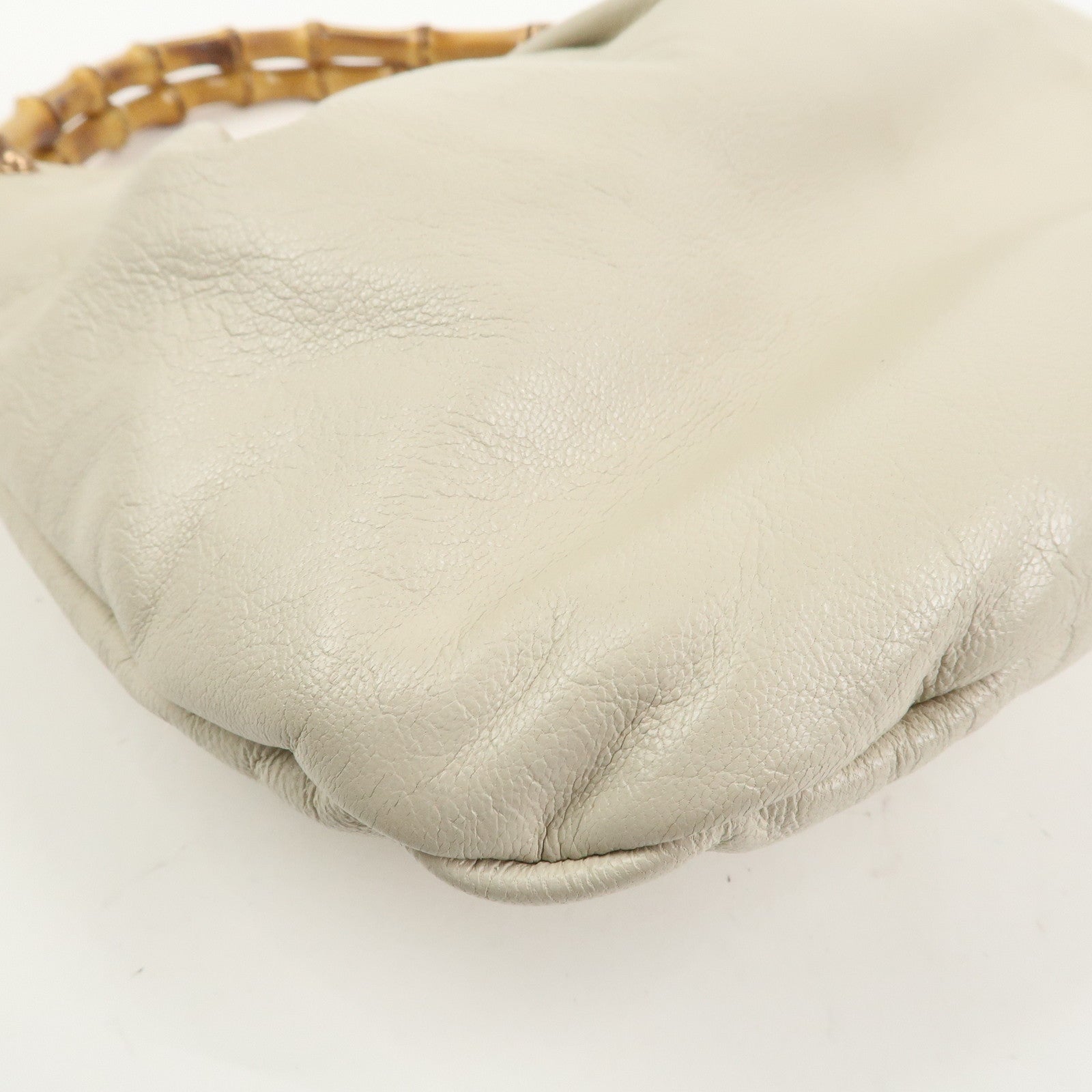 GUCCI Bamboo Leather Studs Shoulder Bag Hand Bag Ivory 124297
