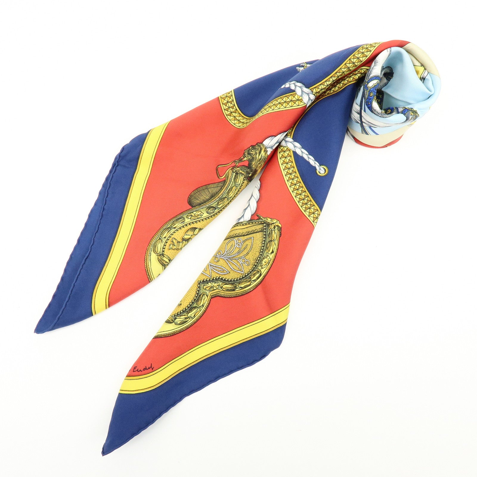 HERMES Carre 90 Silk 100% Scarf GRAND APPARAT Navy Multi Color