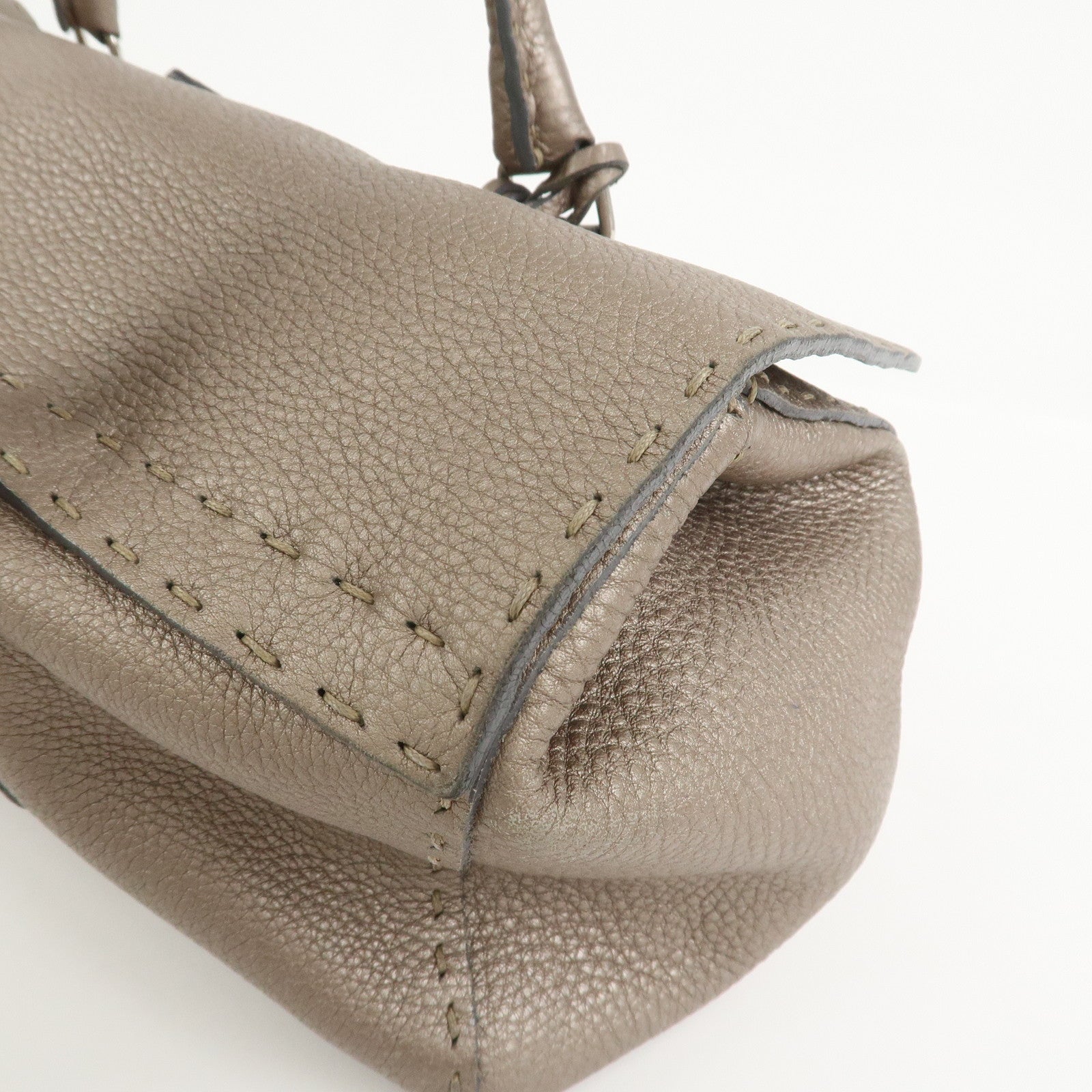 FENDI Seleria Linda Leather Shoulder Bag Hand Bag Greige 8BR442