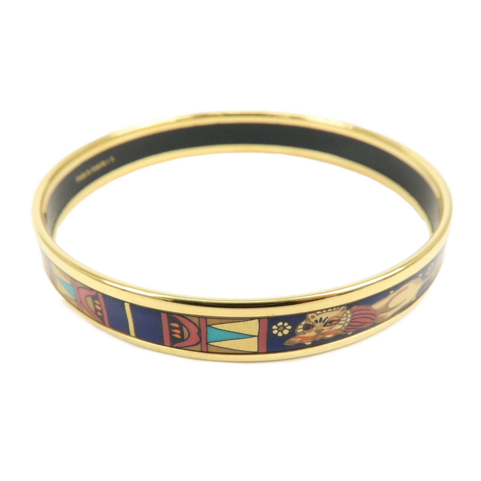 HERMES Email PM Metal Bracelet Bangle Animal Gold Blue