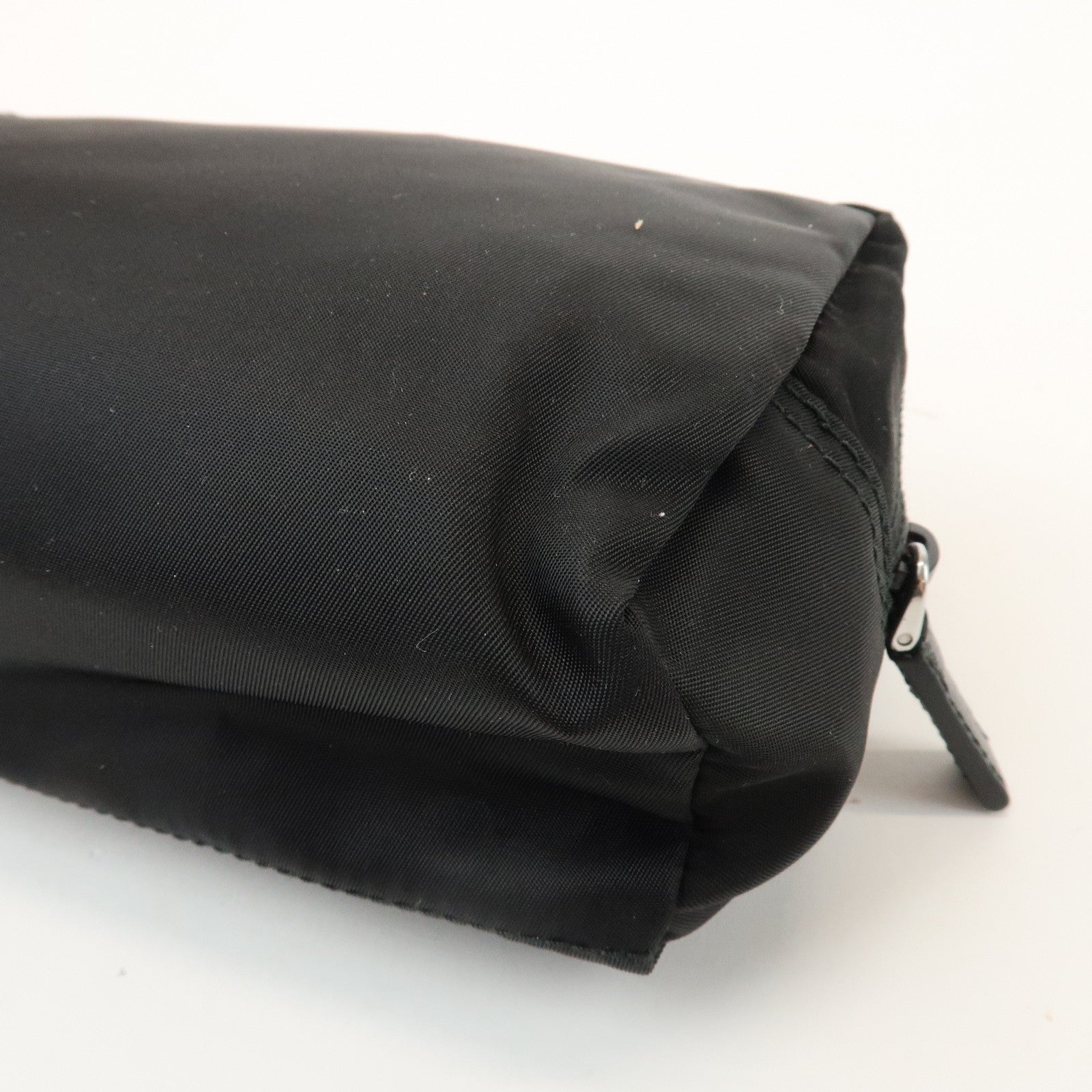PRADA Triangle Logo Nylon Saffiano Leather Pouch Black 1NA393