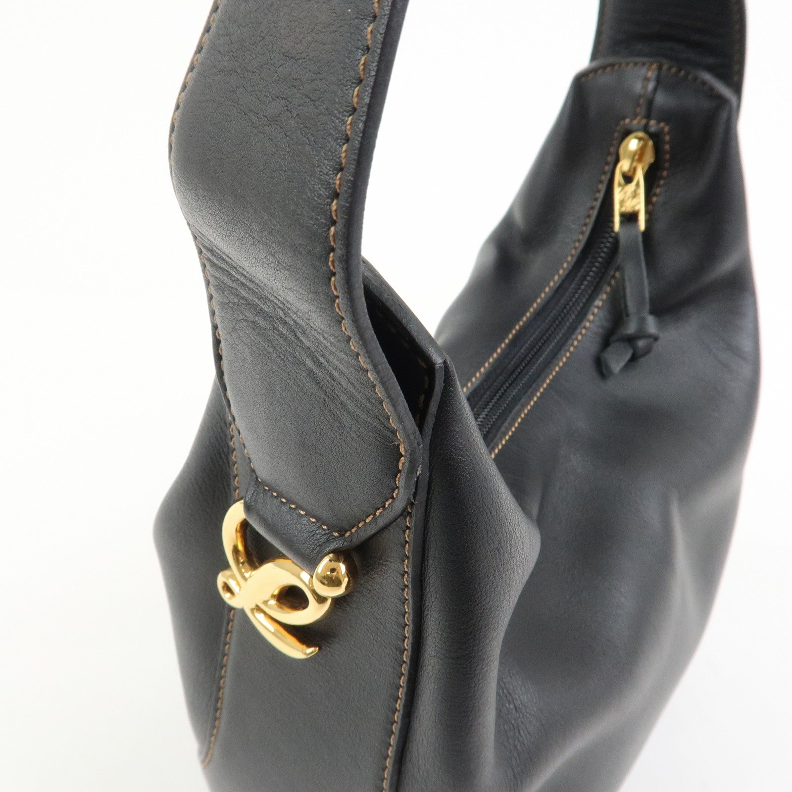 LOEWE Logo Leather Shoulder Bag Hand Bag Crossbody Bag Black