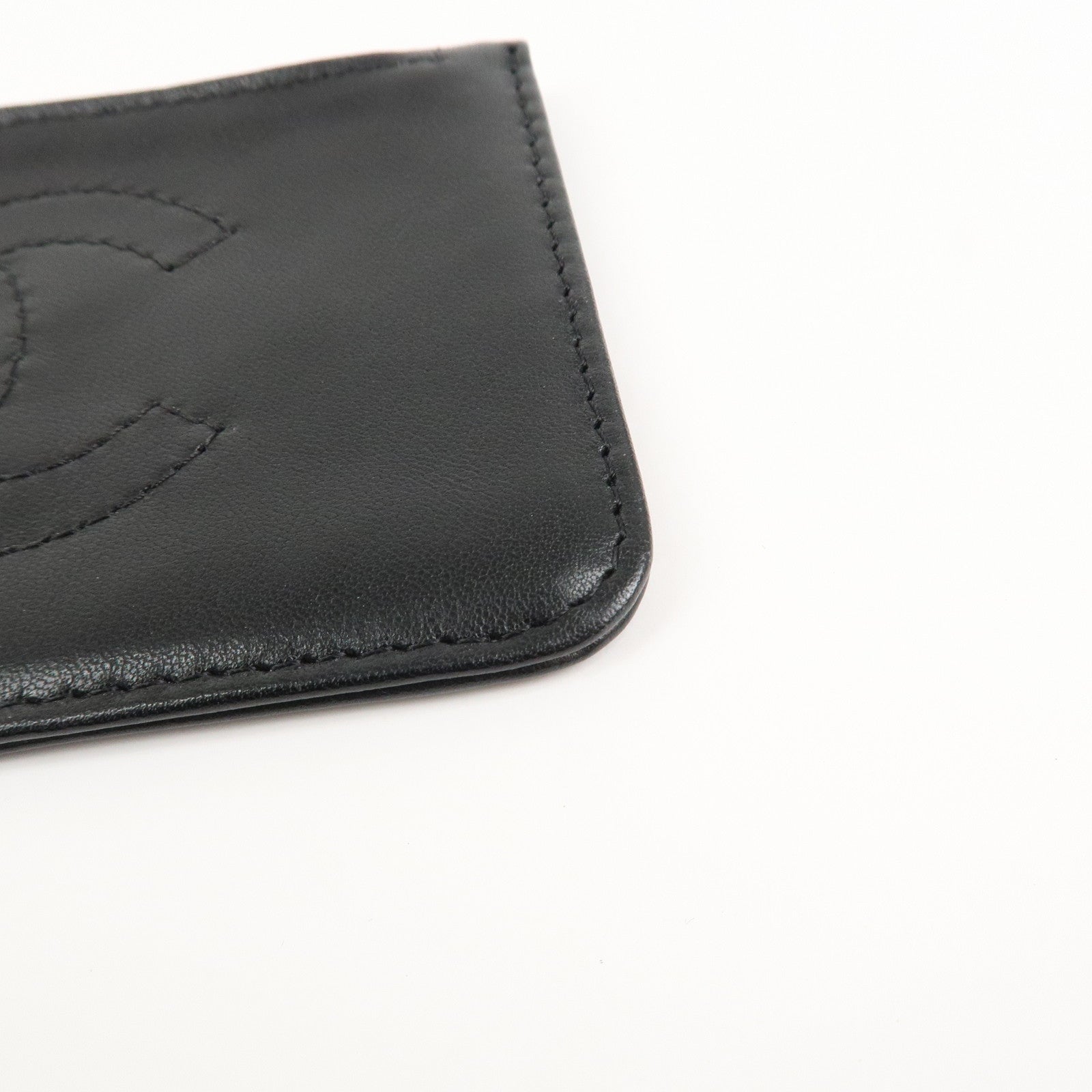 CHANEL COCO Mark Lamb Skin Coin Case Black Silver A25183