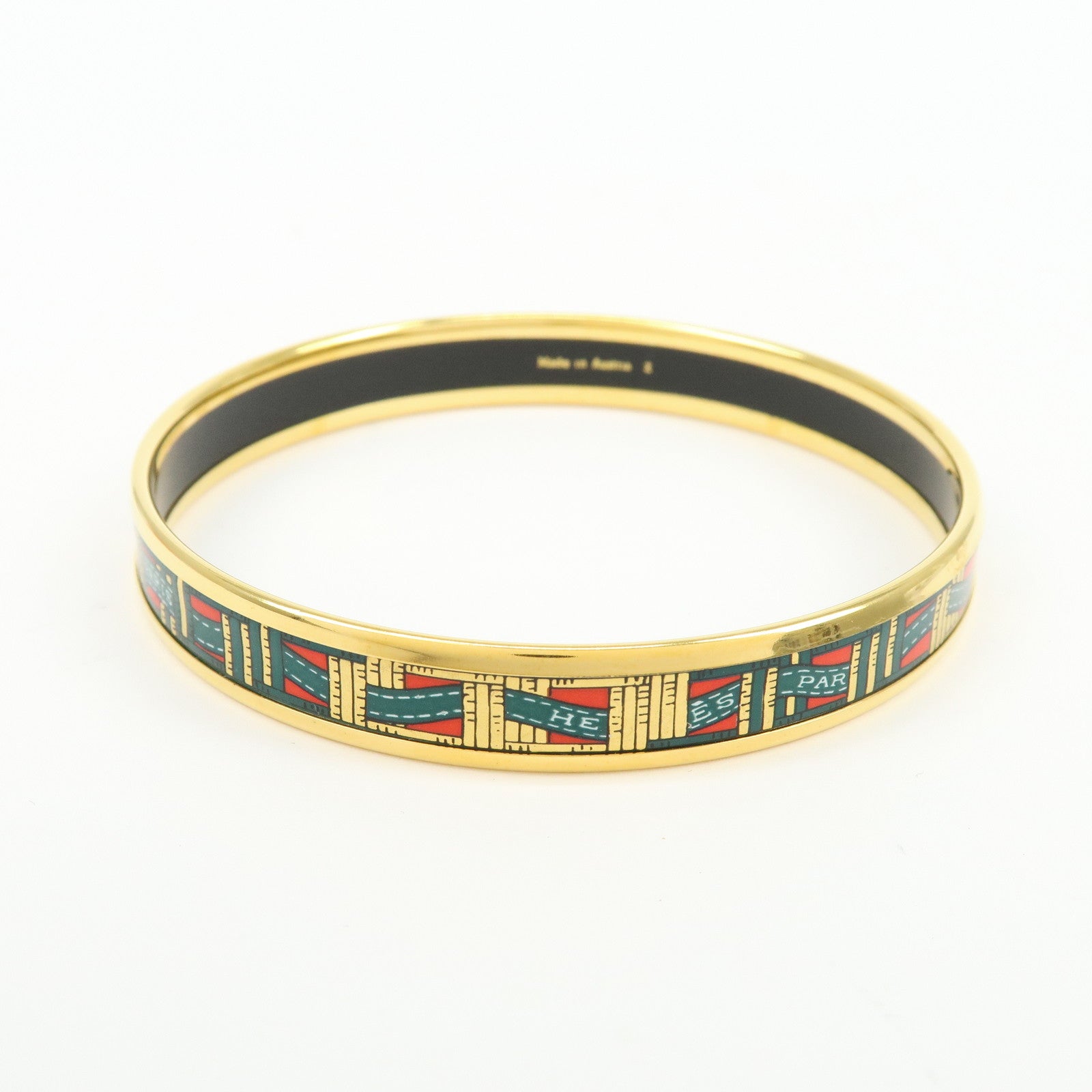 HERMES Email PM Bangle Gold Plated Bracelet Green Red