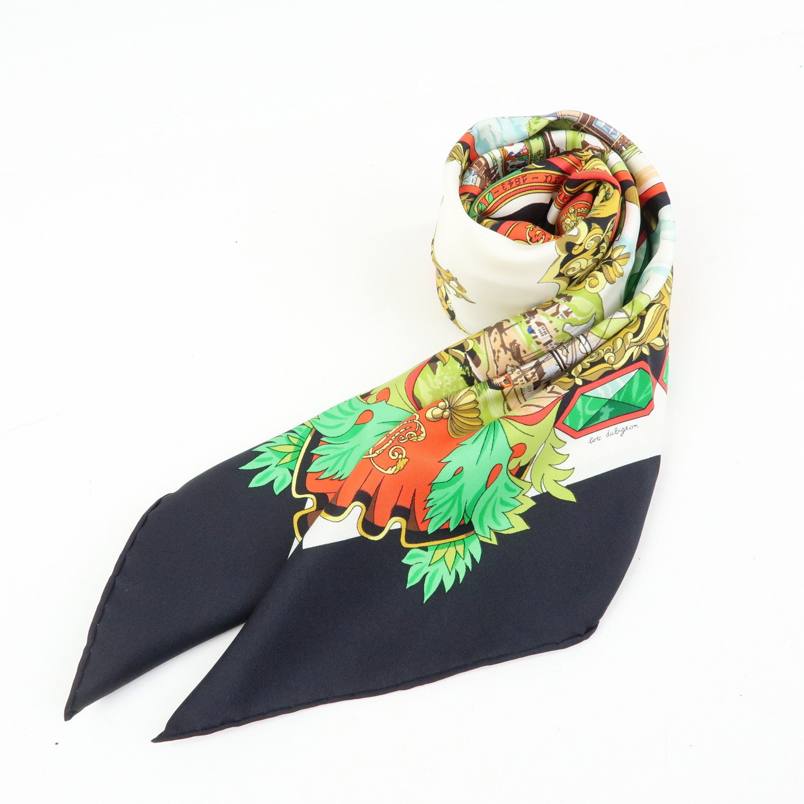 HERMES Carre 90 Silk100% Scarf L'Entente Cordiale Black White Green