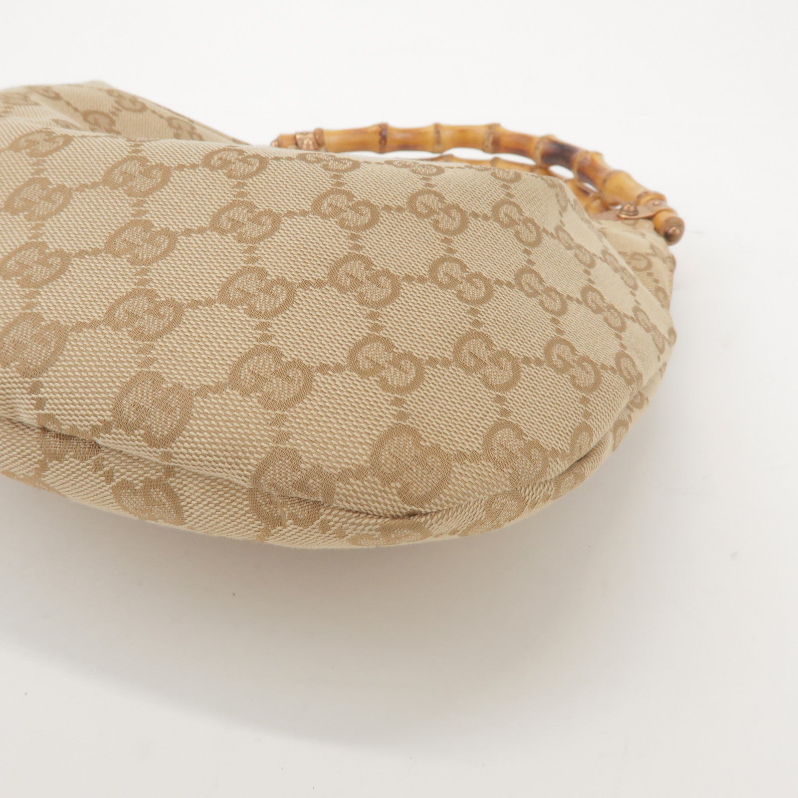 GUCCI Bamboo GG Canvas Leather Hand Bag Beige 124297