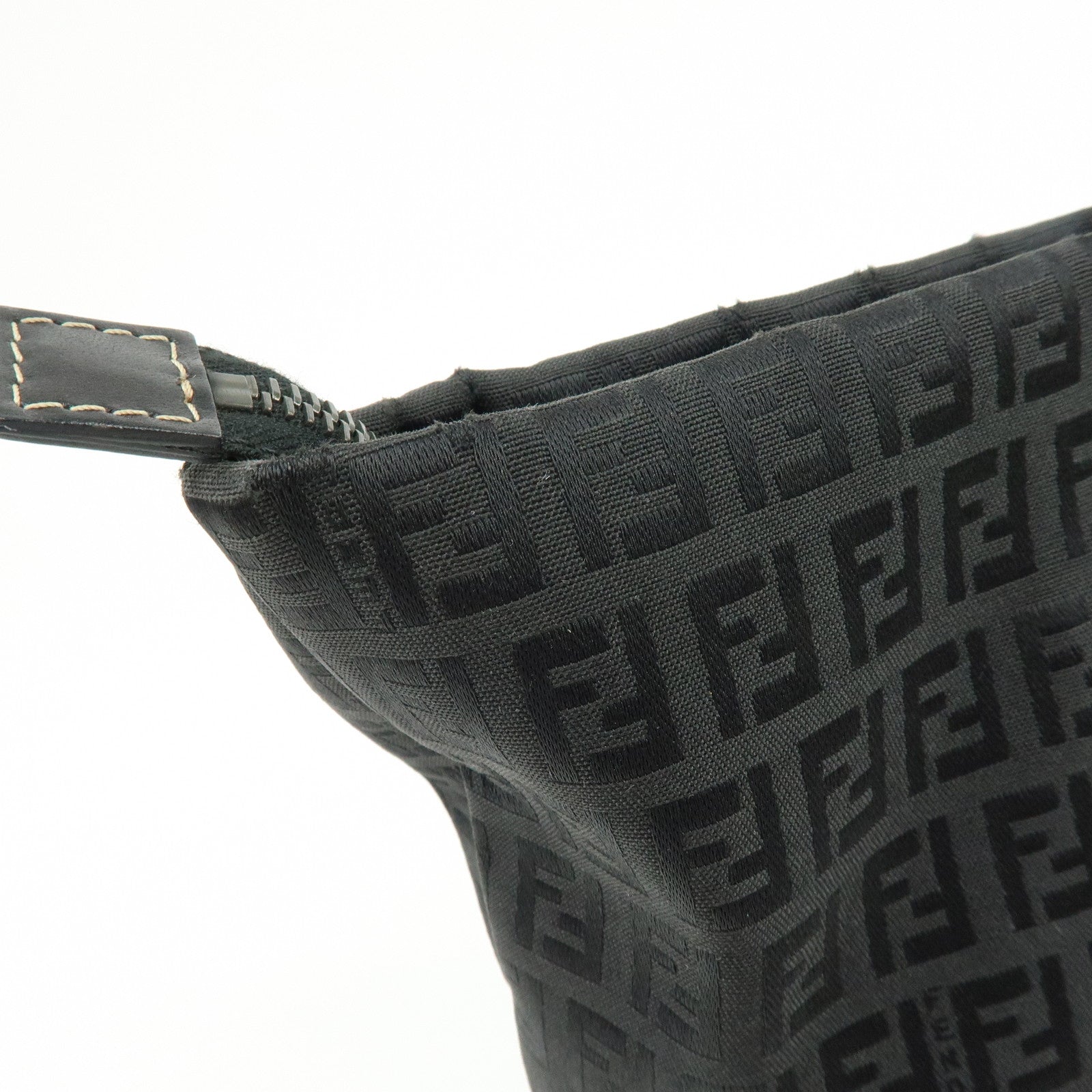 FENDI Zucchino Jacquard Canvas Leather Tote Bag Shoulder Bag 8BH025