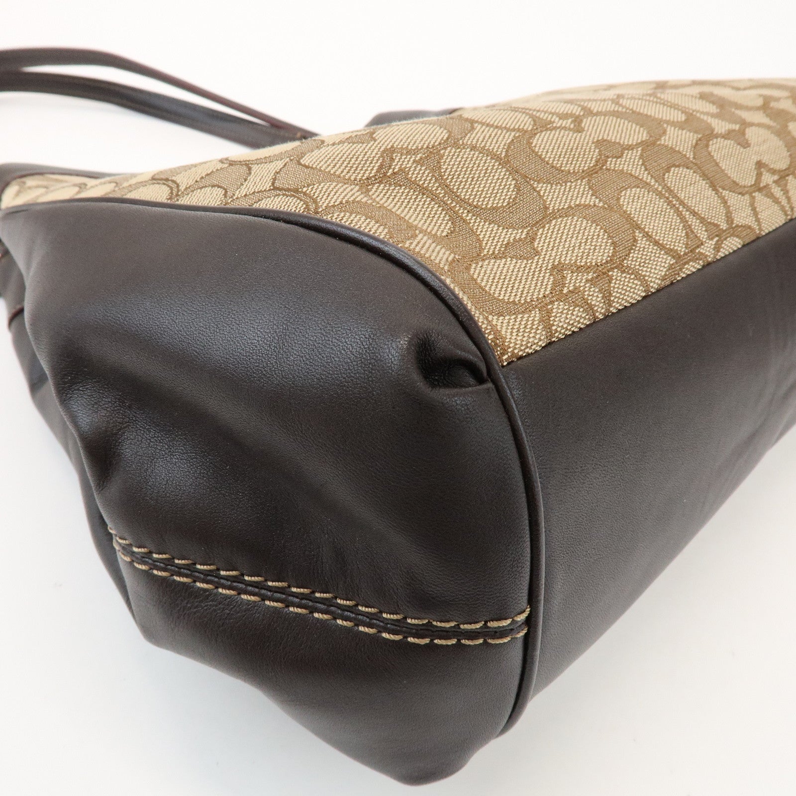 COACH Signature Logo Canvas Leather Shoulder Bag Hand Bag Brown