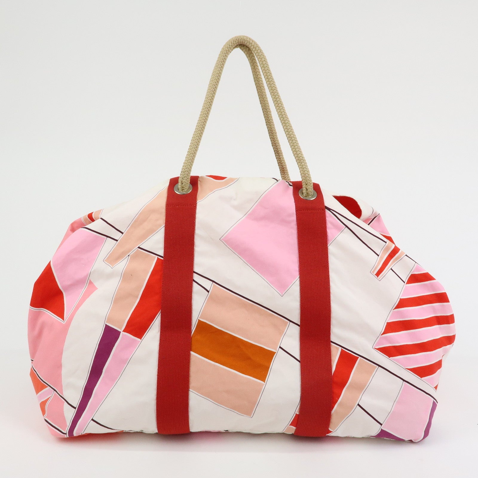 HERMES Cotton Beach Bag Cabas Drapeaux Au Vent Pink Red