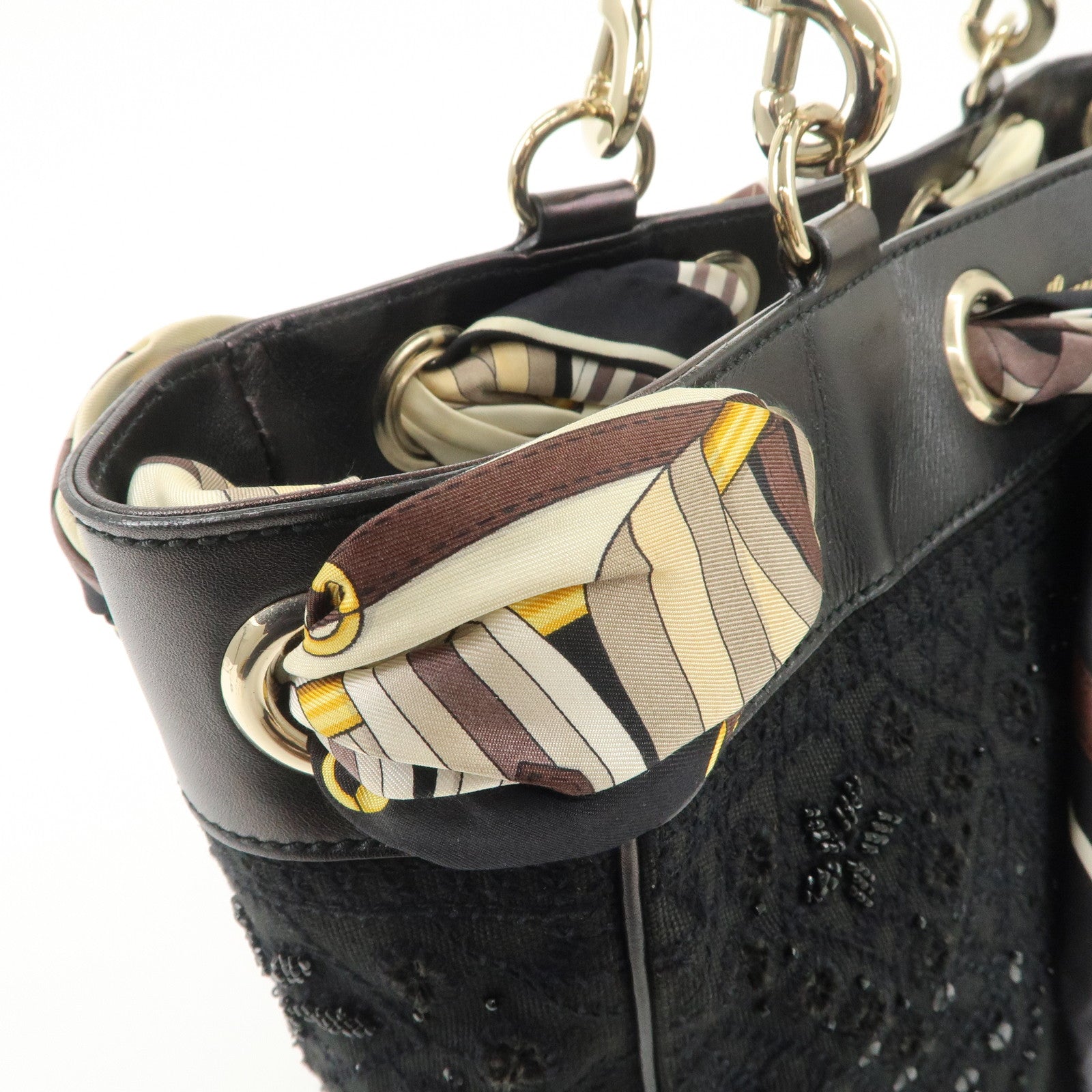 GUCCI Canvas Leather Hand Bag Tote Bag Black 163861