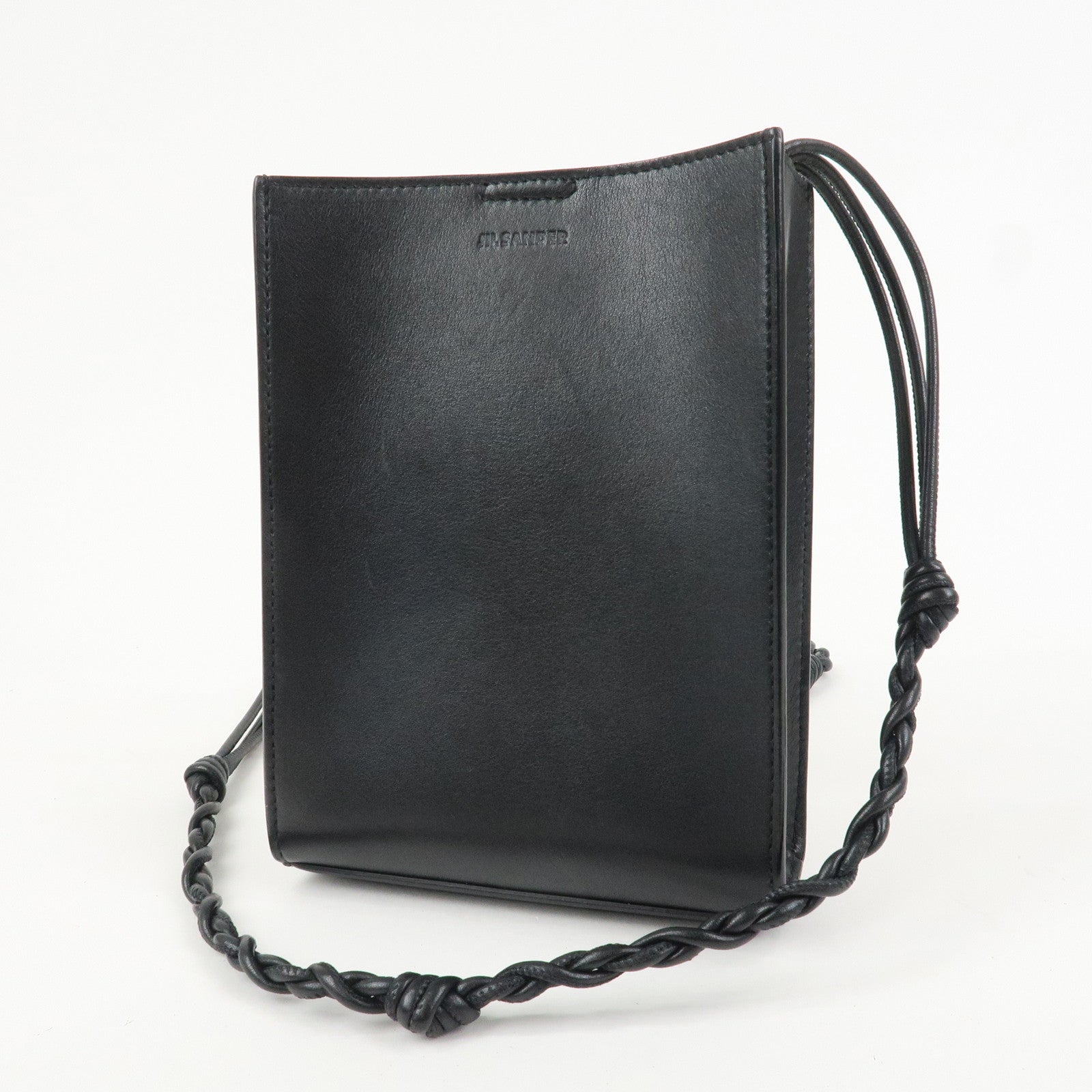 JIL SANDER Tangle Small Logo Leather Shoulder Bag Black