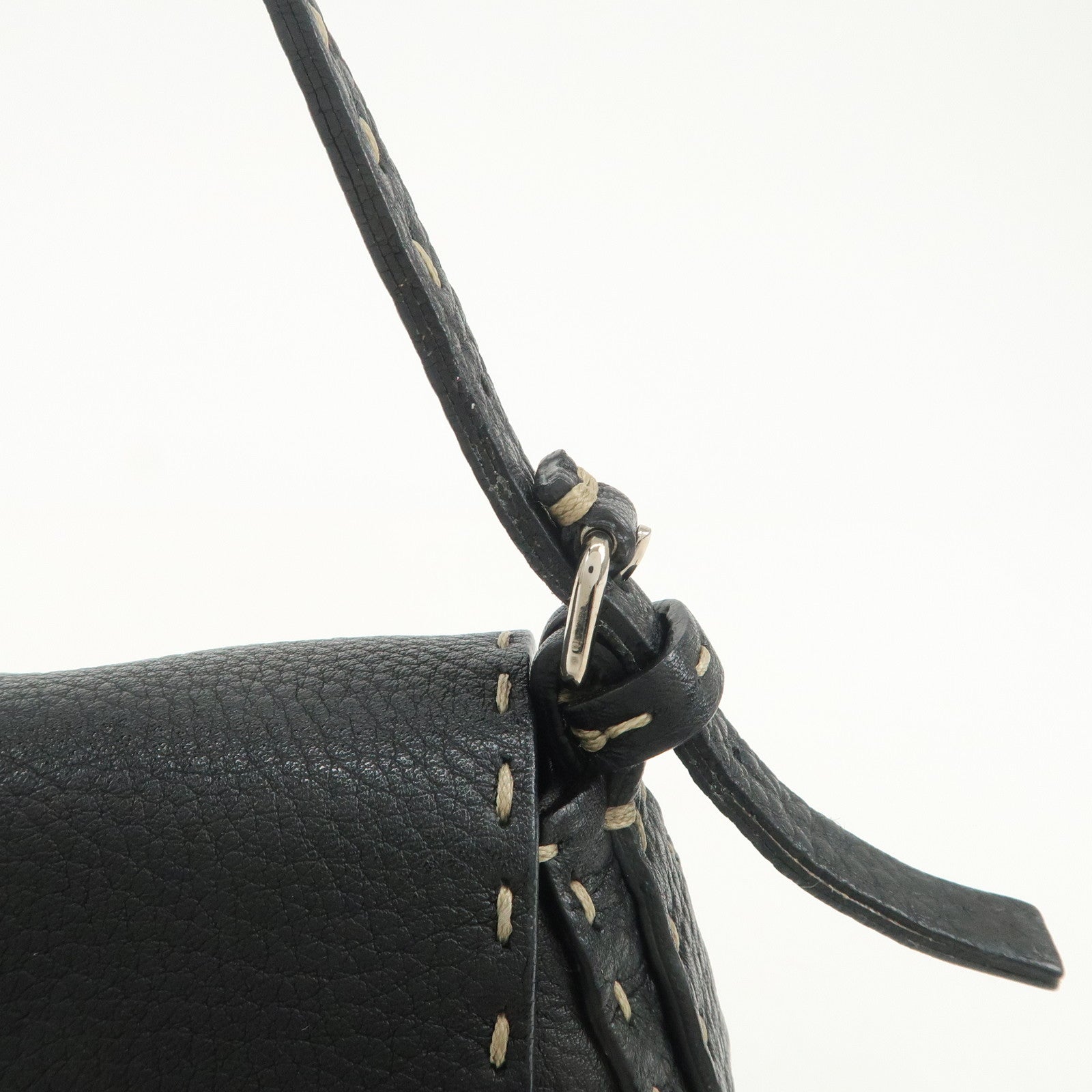 FENDI Seleria Leather Hand Bag Shoulder Bag Black 8BR430