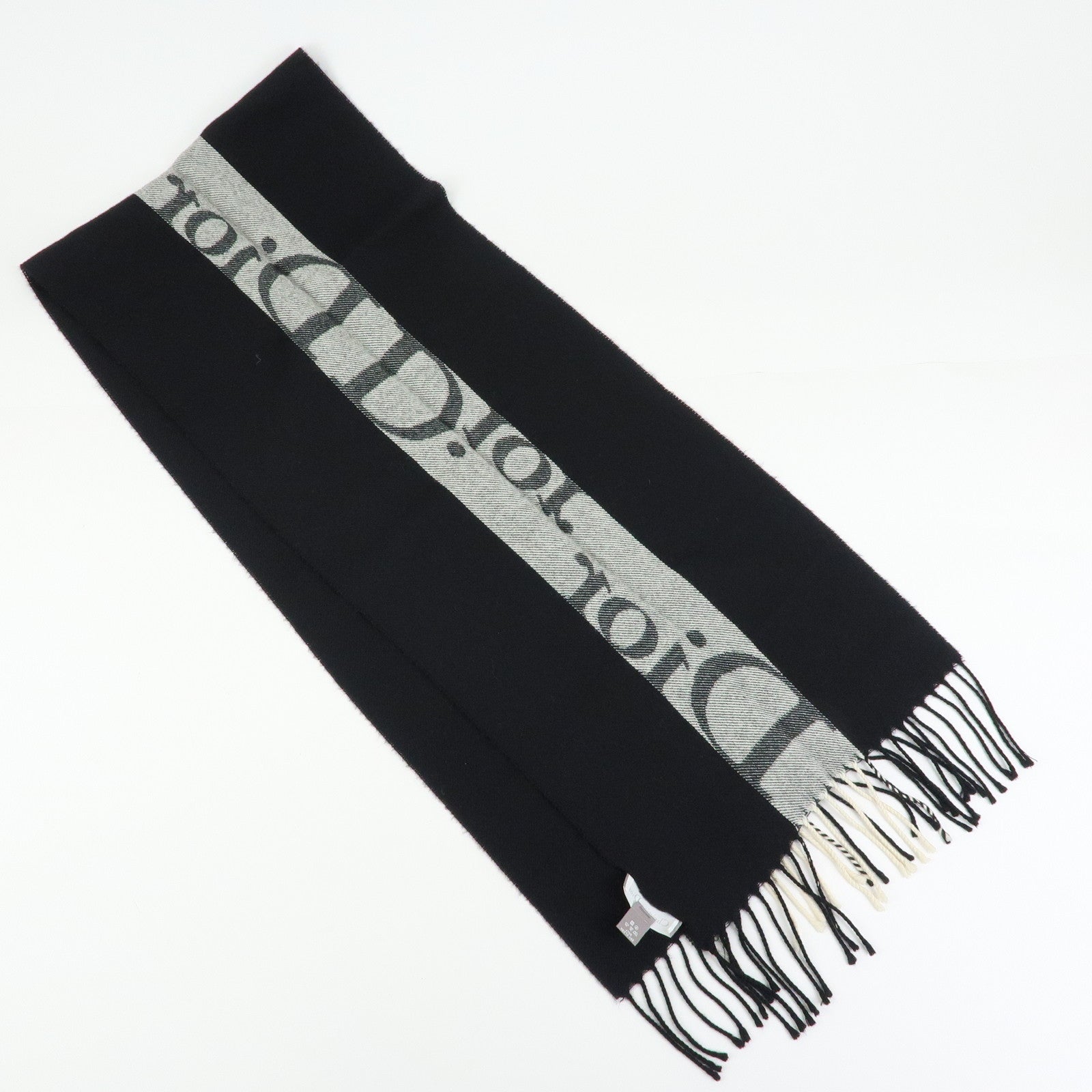 Christian Dior Logo Wool Acrylic Scarf Black Ivory