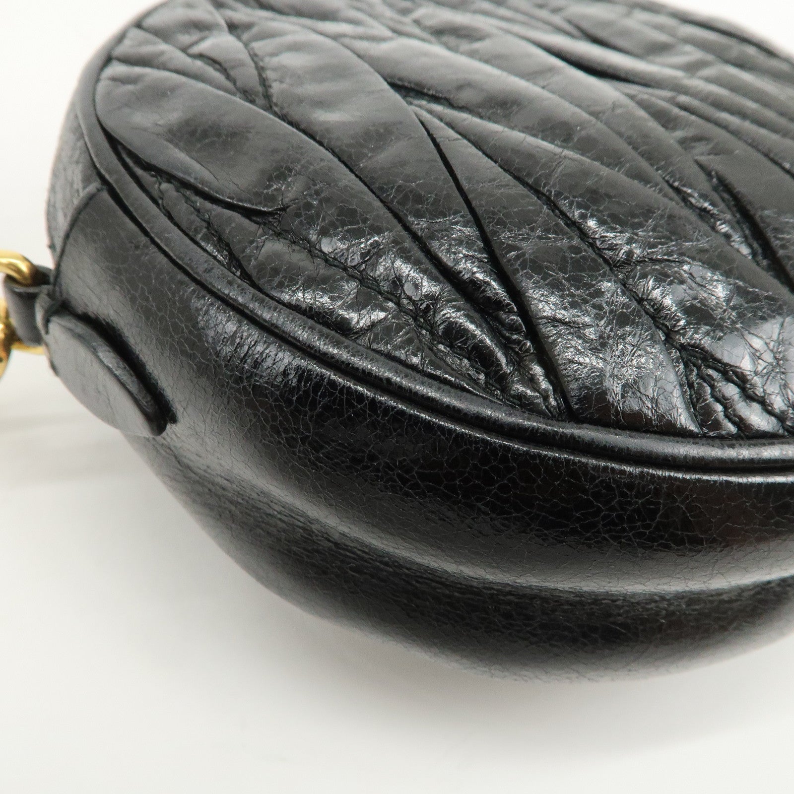 MIU MIU Logo Matelasse Leather Hand Bag Mini Bag Black