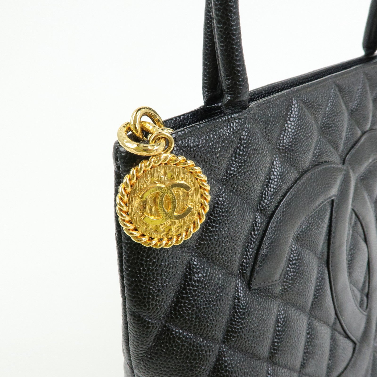 CHANEL Matelasse COCO Mark Medallion Caviarskin Tote Bag A01804