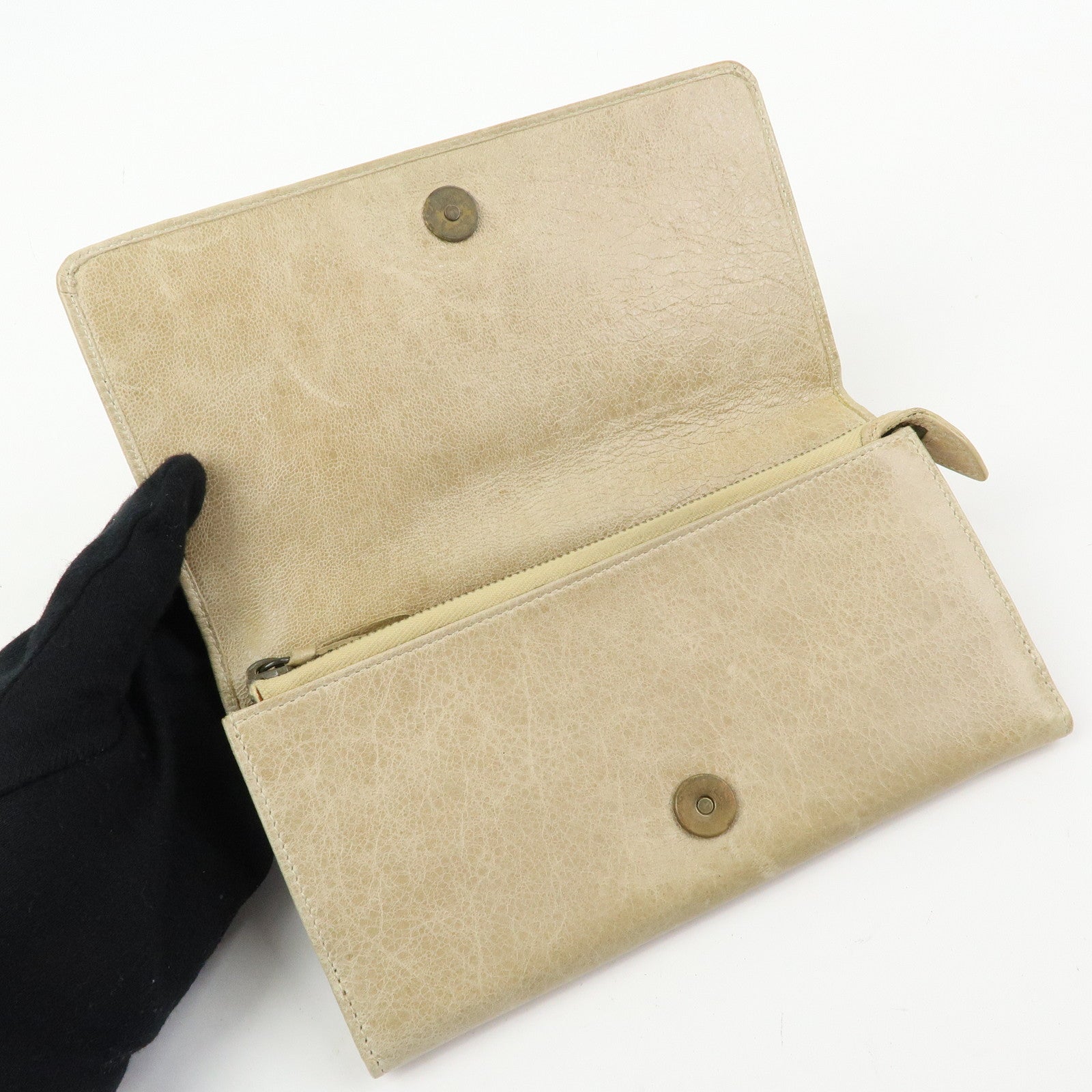 BALENCIAGA City Leather The Money Long Wallet Beige 163471