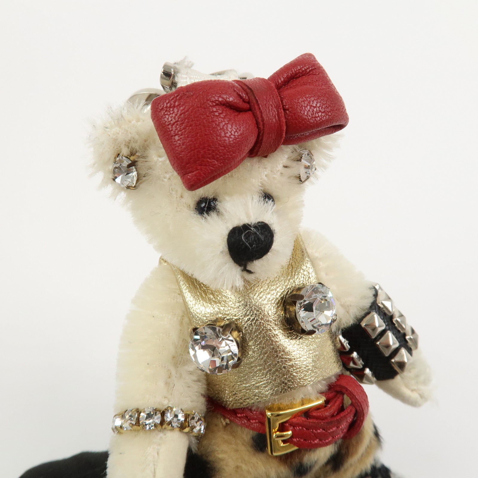 PRADA Teddy Bear Bag Key Charm Key Leopard Bijou Ivory