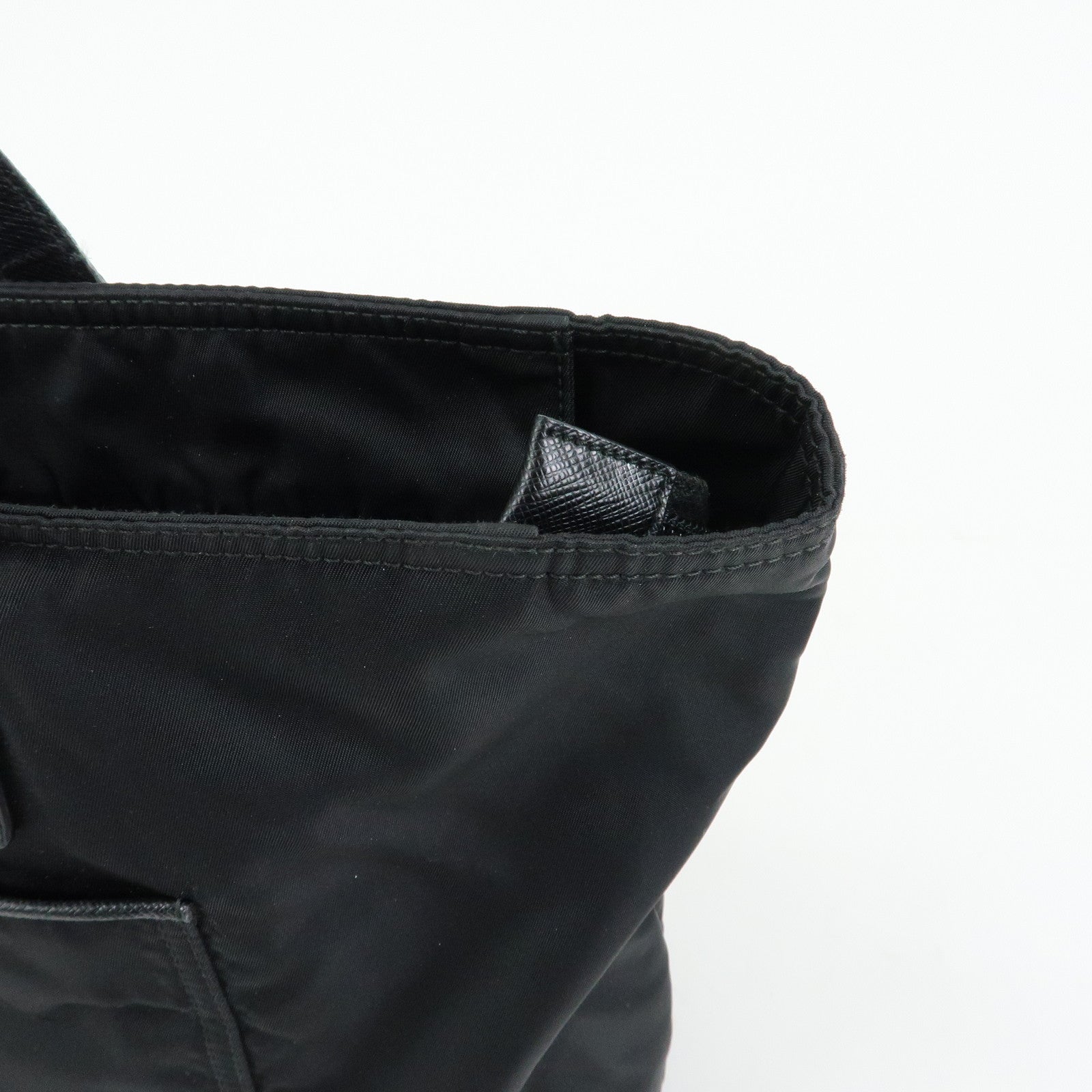 PRADA Triangle Logo Nylon Leather Tote Bag Shoulder Bag Black