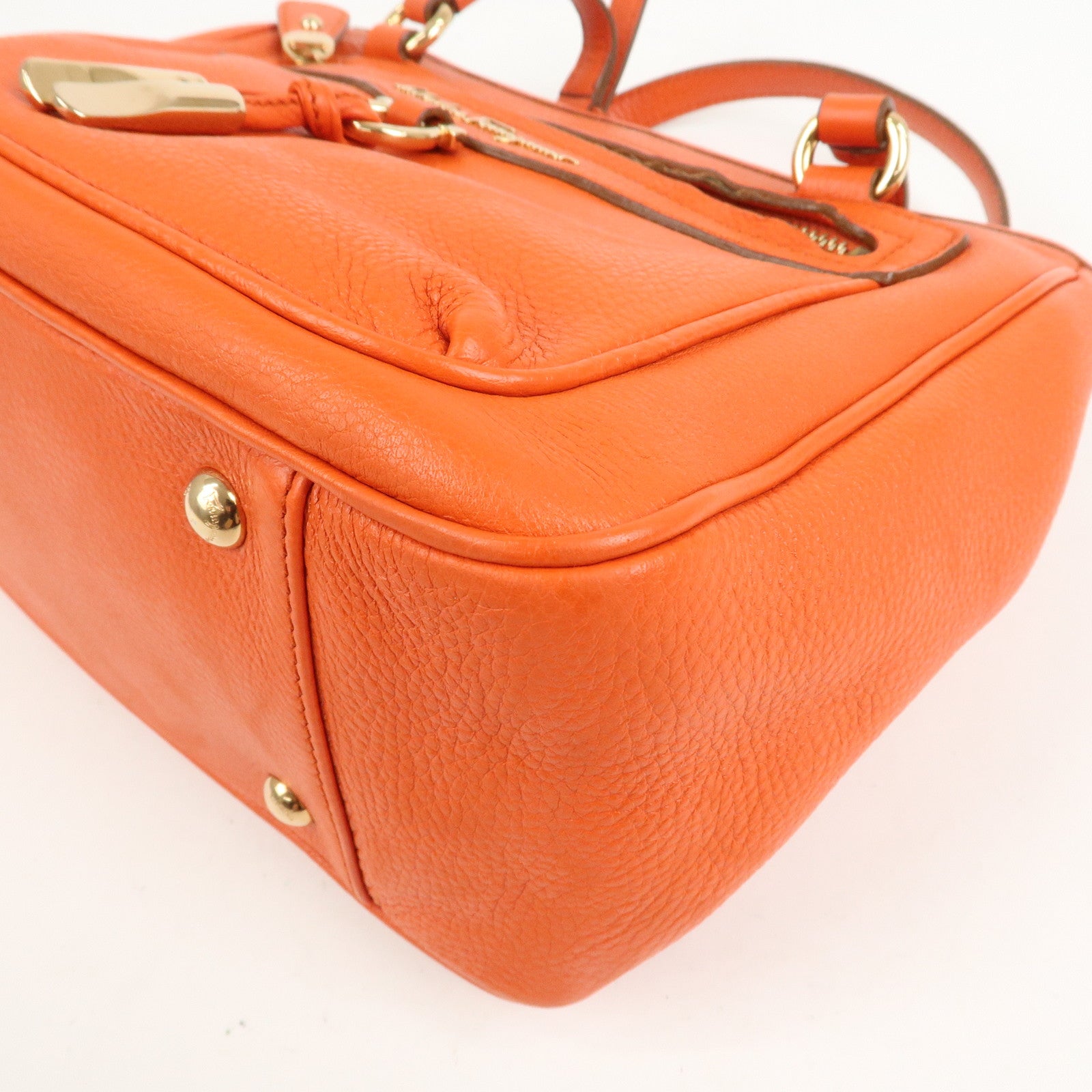 Ferragamo Gancini Leather Hand Bag Orange Gold HDW
