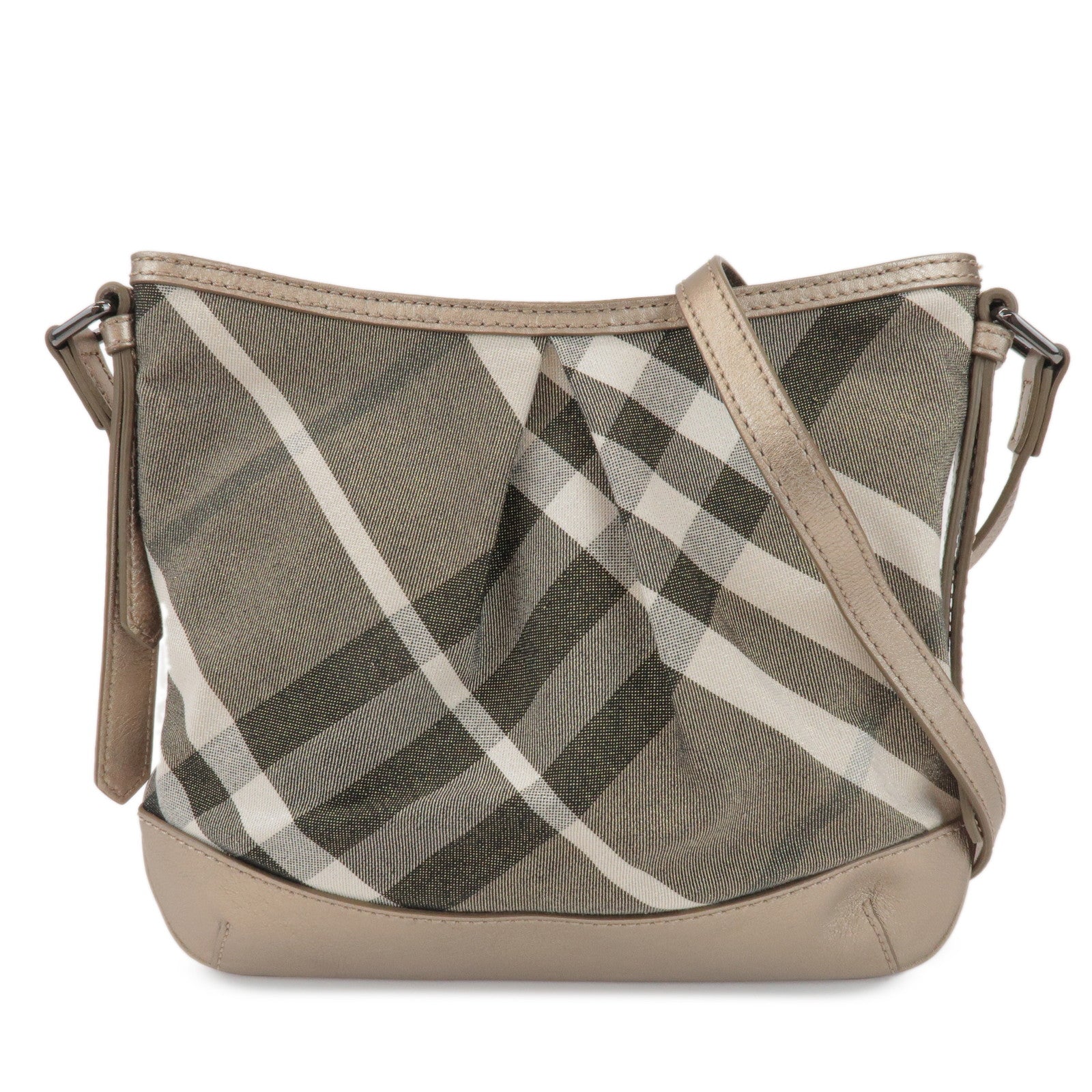 BURBERRY Canvas Leather Plaid Shoulder Bag Crossbody Bag Gold
