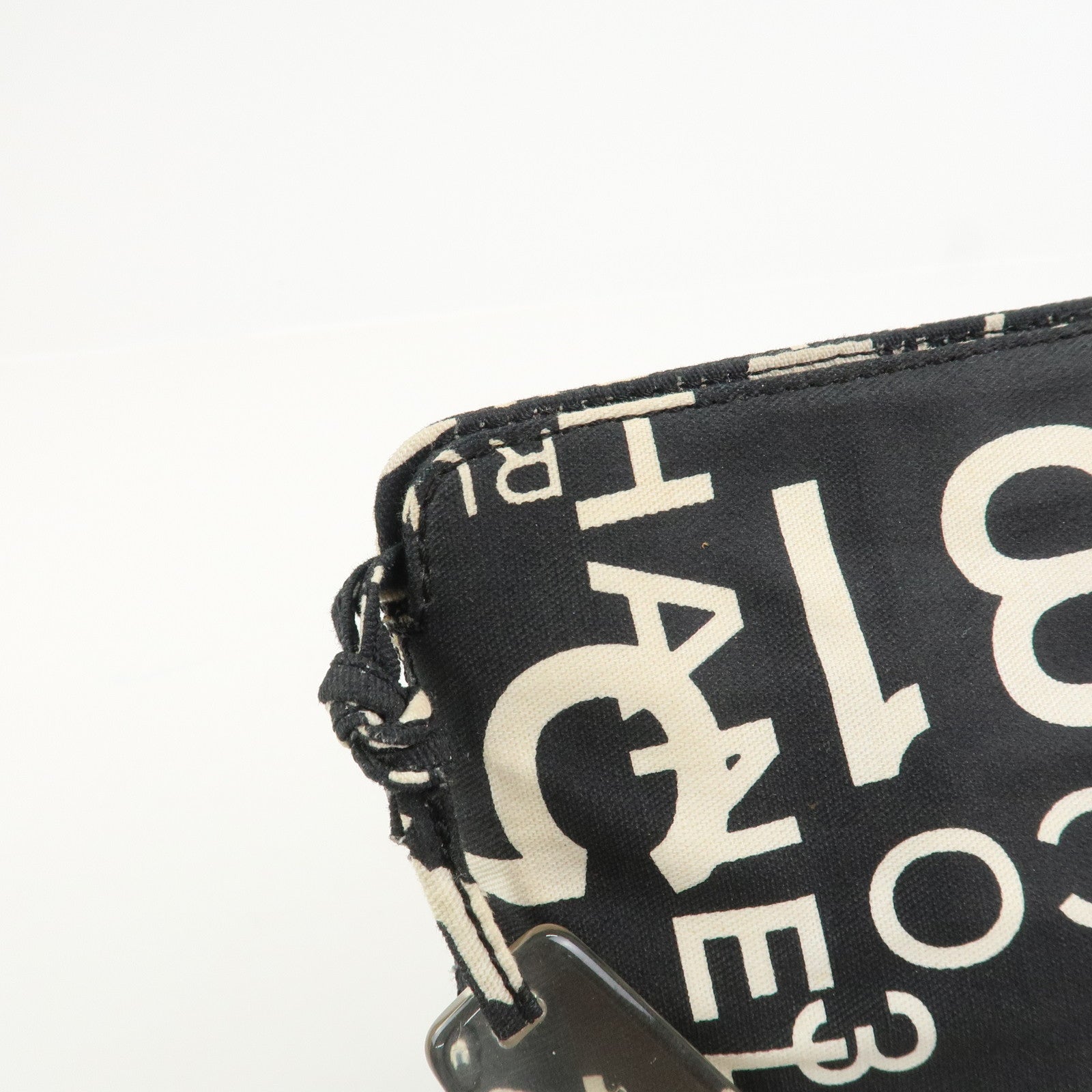 CHANEL By Sea Line Canvas Clutch Bag Cosmetic Pouch Black White