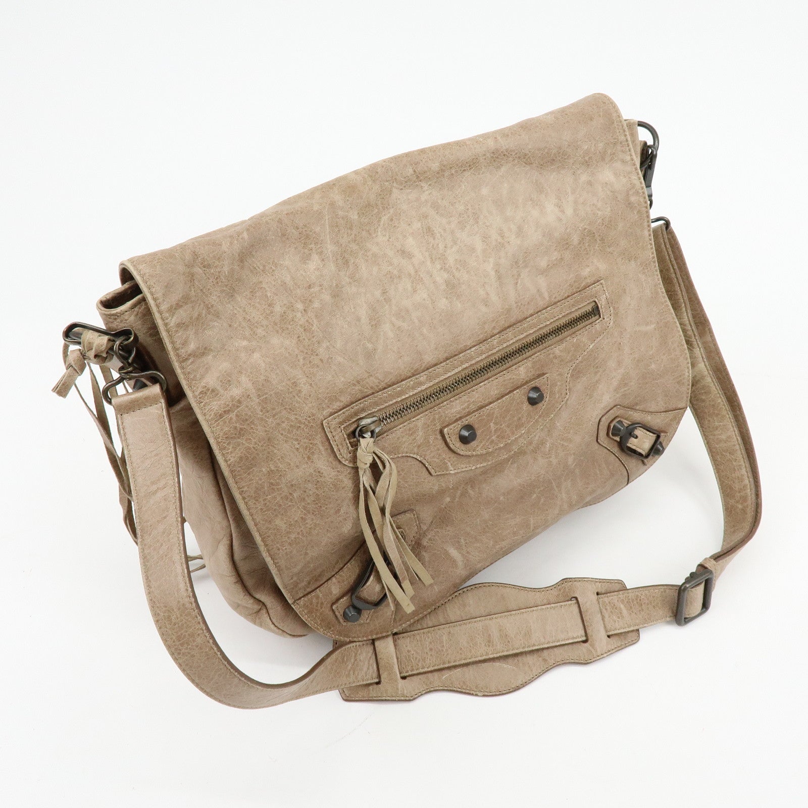 BALENCIAGA The Folk Leather Shoulder Bag Messenger Bag Brown 246432