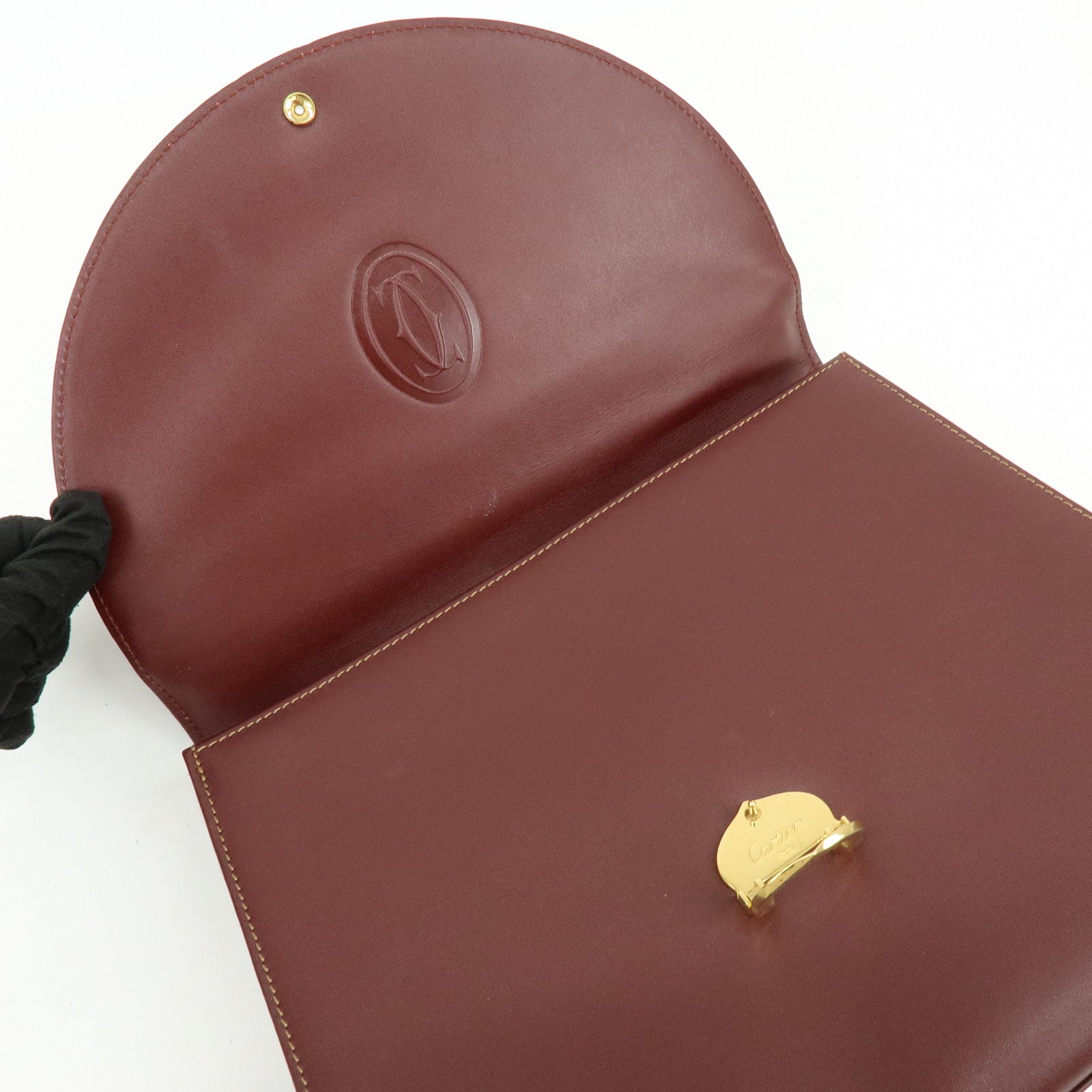 Cartier Must de Cartier Calf Skin Hand Bag Tote Bag Bordeaux