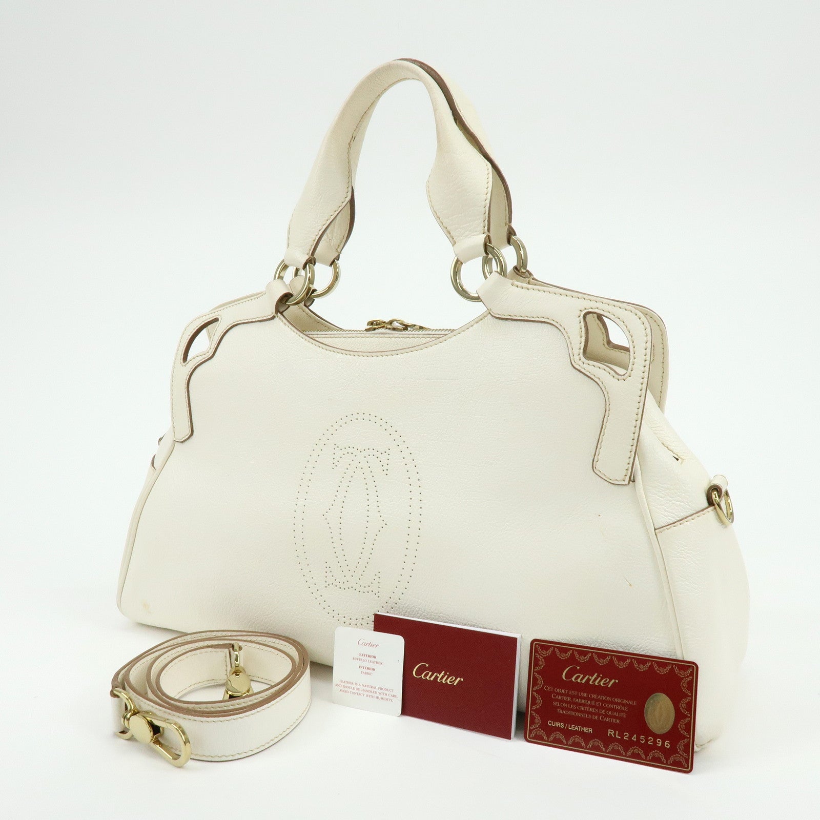 Cartier Marcello Leather 2Way Bag Shoulder Bag Hand Bag Ivory