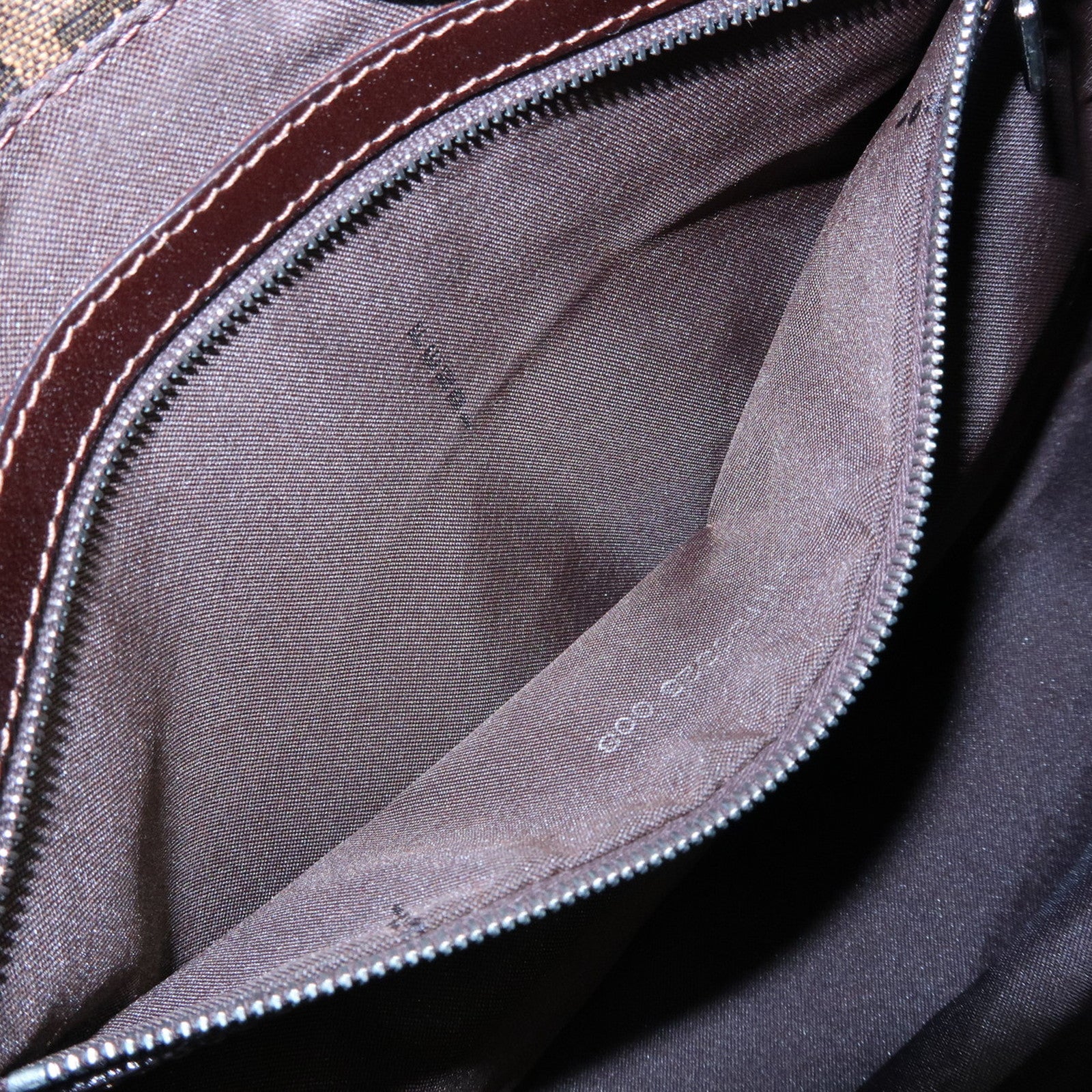 FENDI Mamma Baguette Zucca Canvas Leather Shoulder Bag Brown 26325