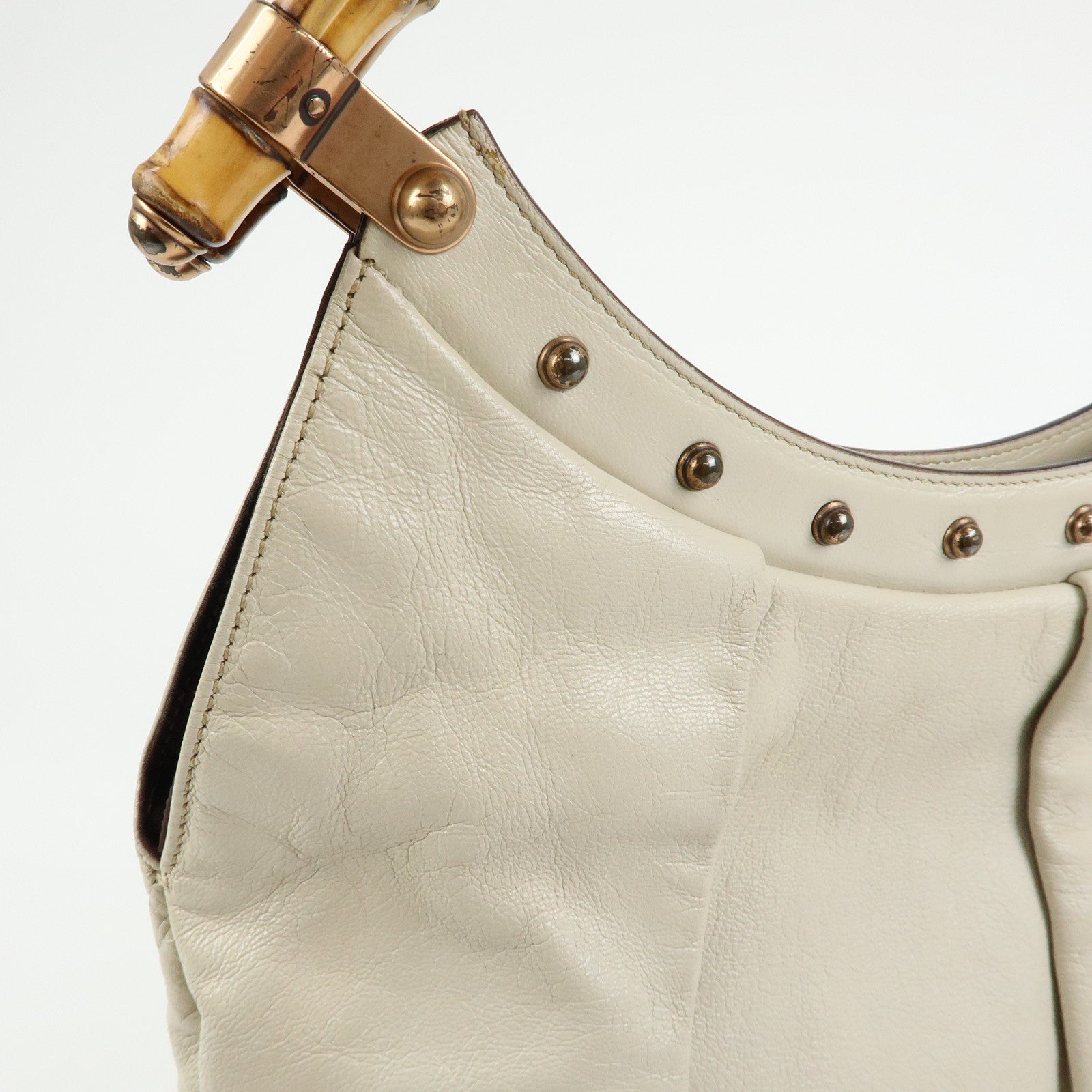 GUCCI Bamboo Leather Hand Bag Shoulder Bag Ivory 124293