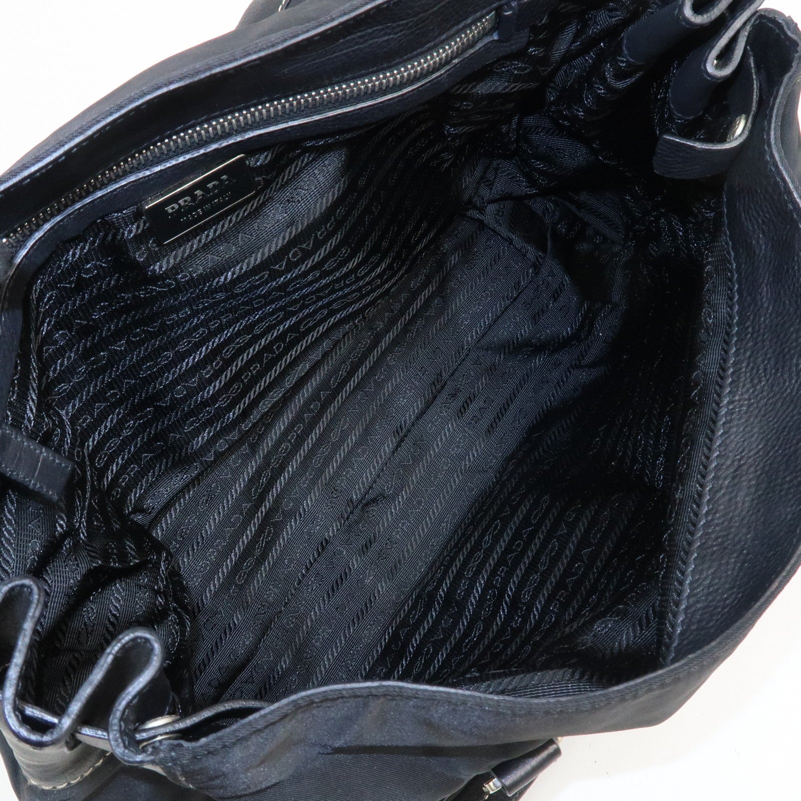 PRADA Triangle Logo Nylon Leather Shoulder Bag Black BR2418