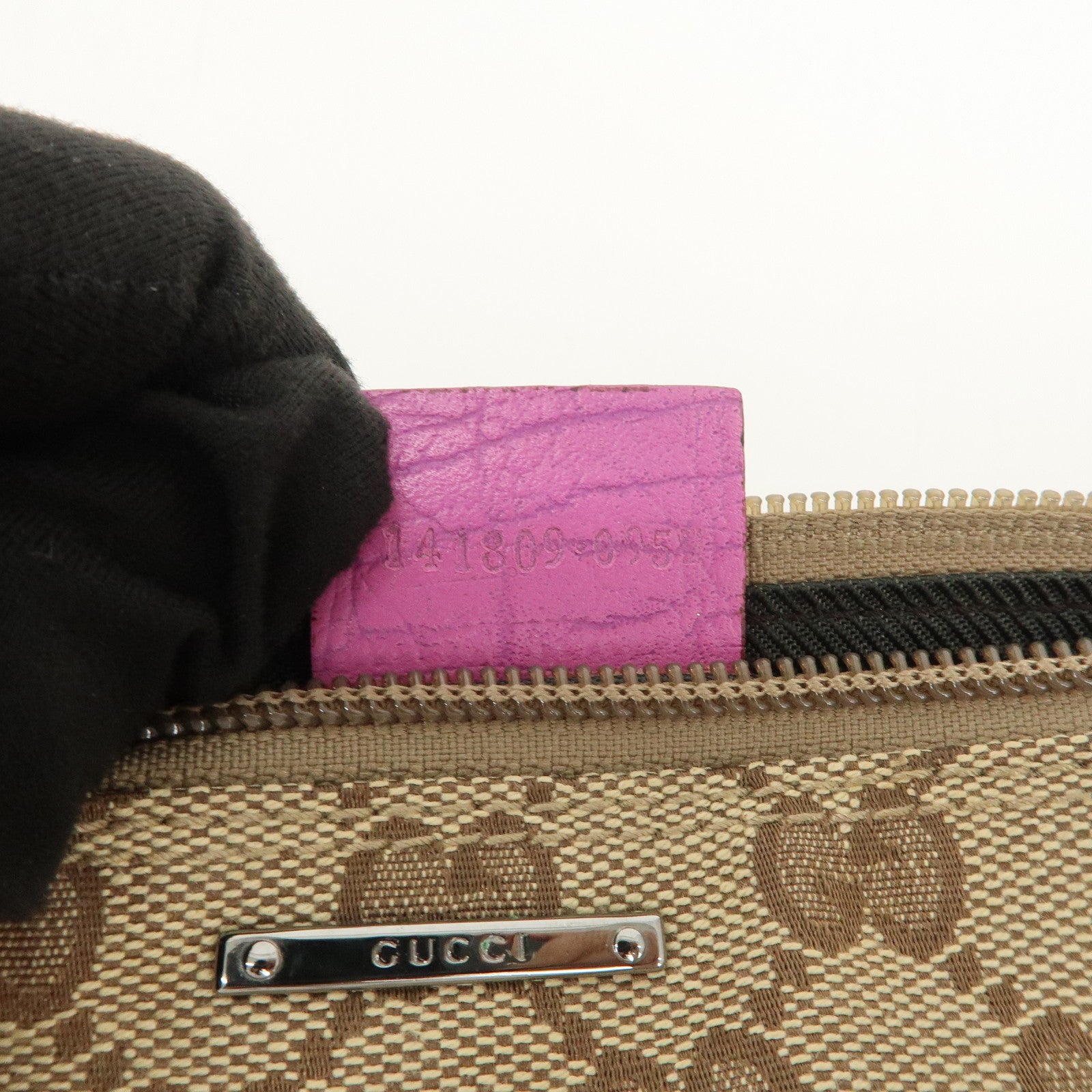 GUCCI Boat Bag Sherry GG Canvas Leather Hand Bag Pouch Brown 141809