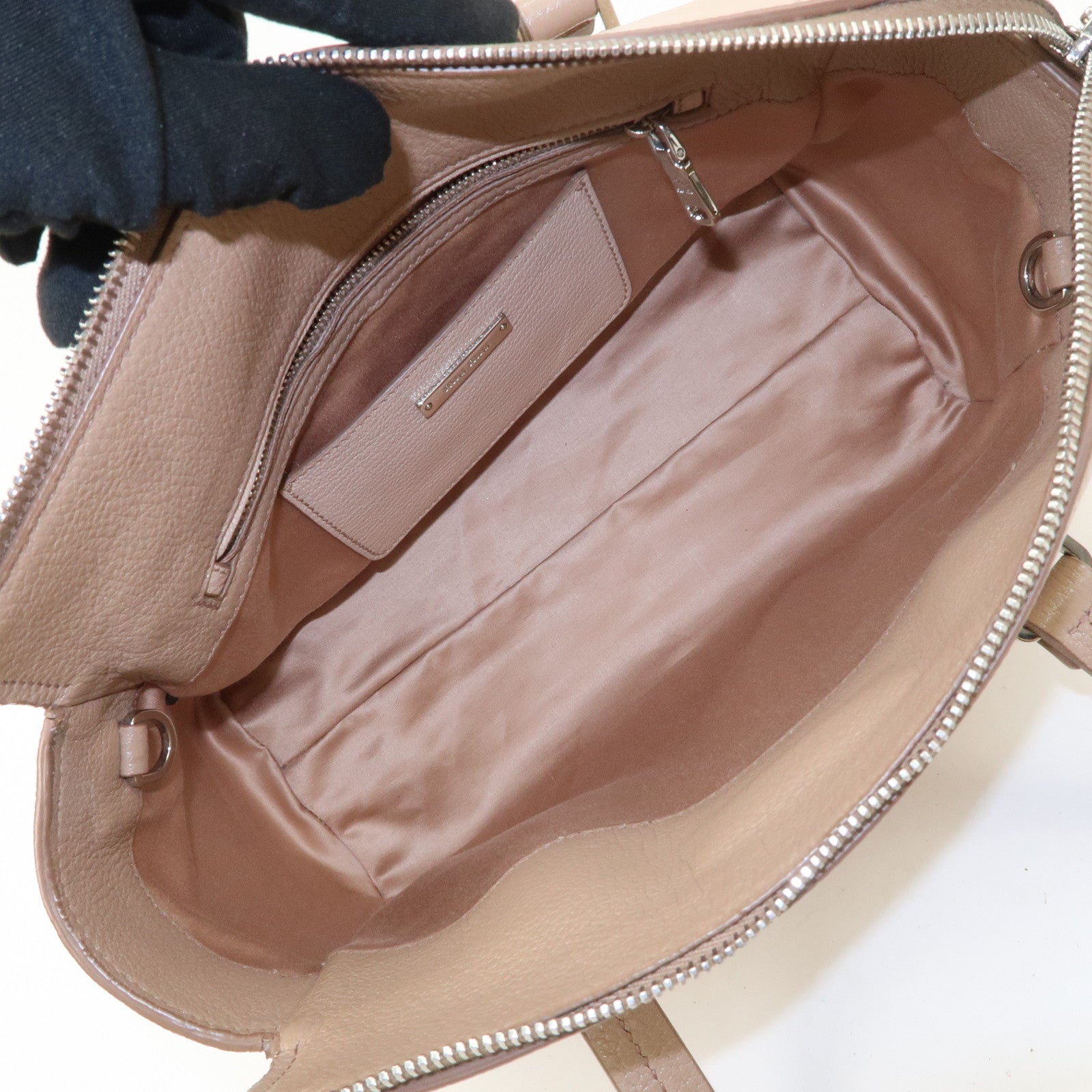 MIU MIU Leather 2Way Hand Bag Beige Pink Beige 5BB006