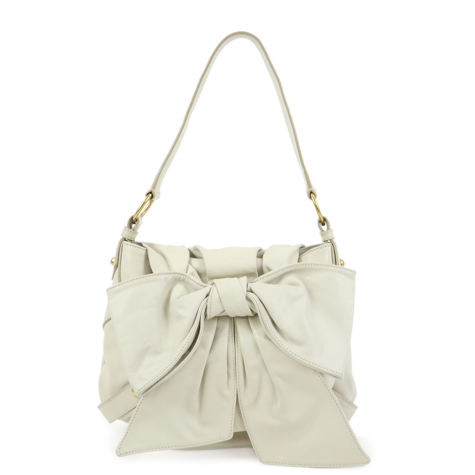 SAINT LAURENT PARIS YSL Ribbon Leather Shoulder Bag Ivory 151216