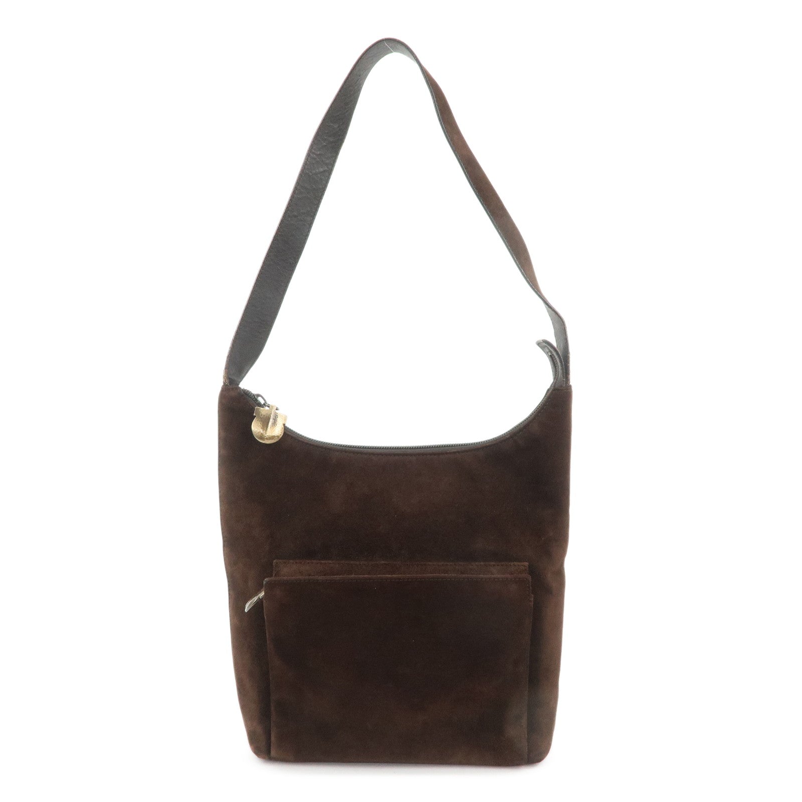 Ferragamo Gancini Suede Leather Shoulder Bag Brown