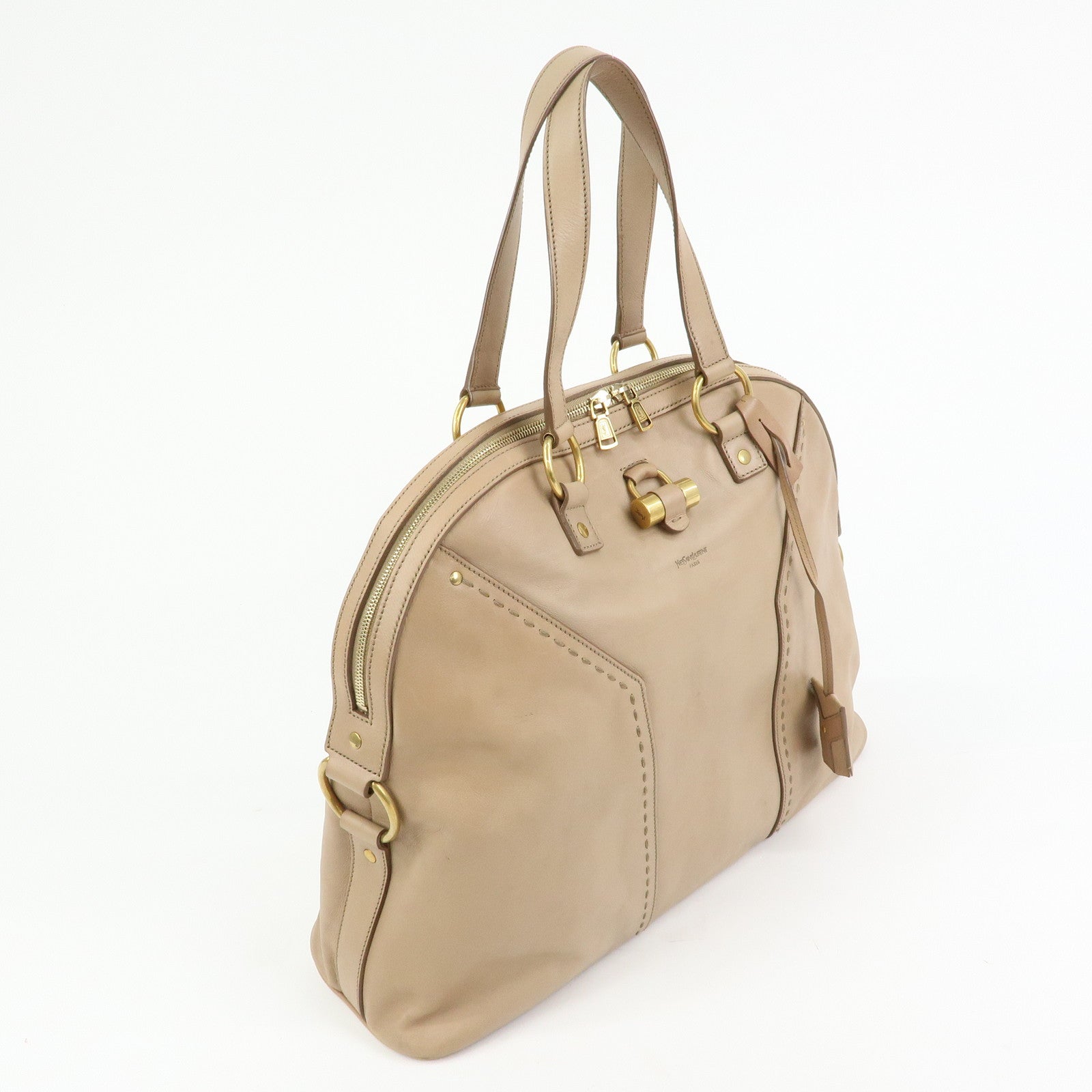 SAINT LAURENT PARIS Muse Leather Hand Bag Tote Bag Beige