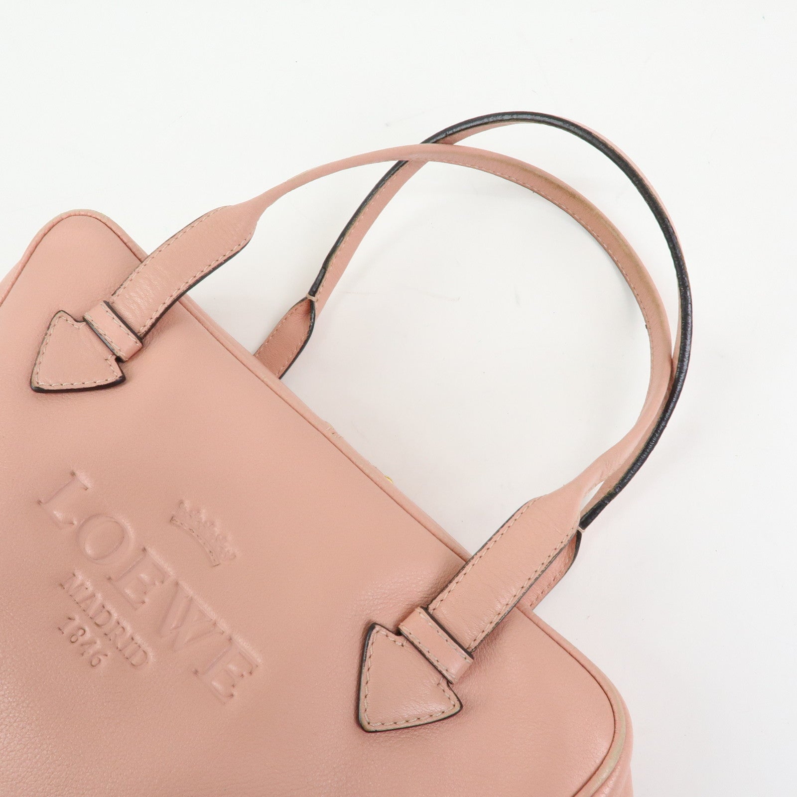 LOEWE Heritage Logo Leather Boston Bag Shoulder Bag Pink