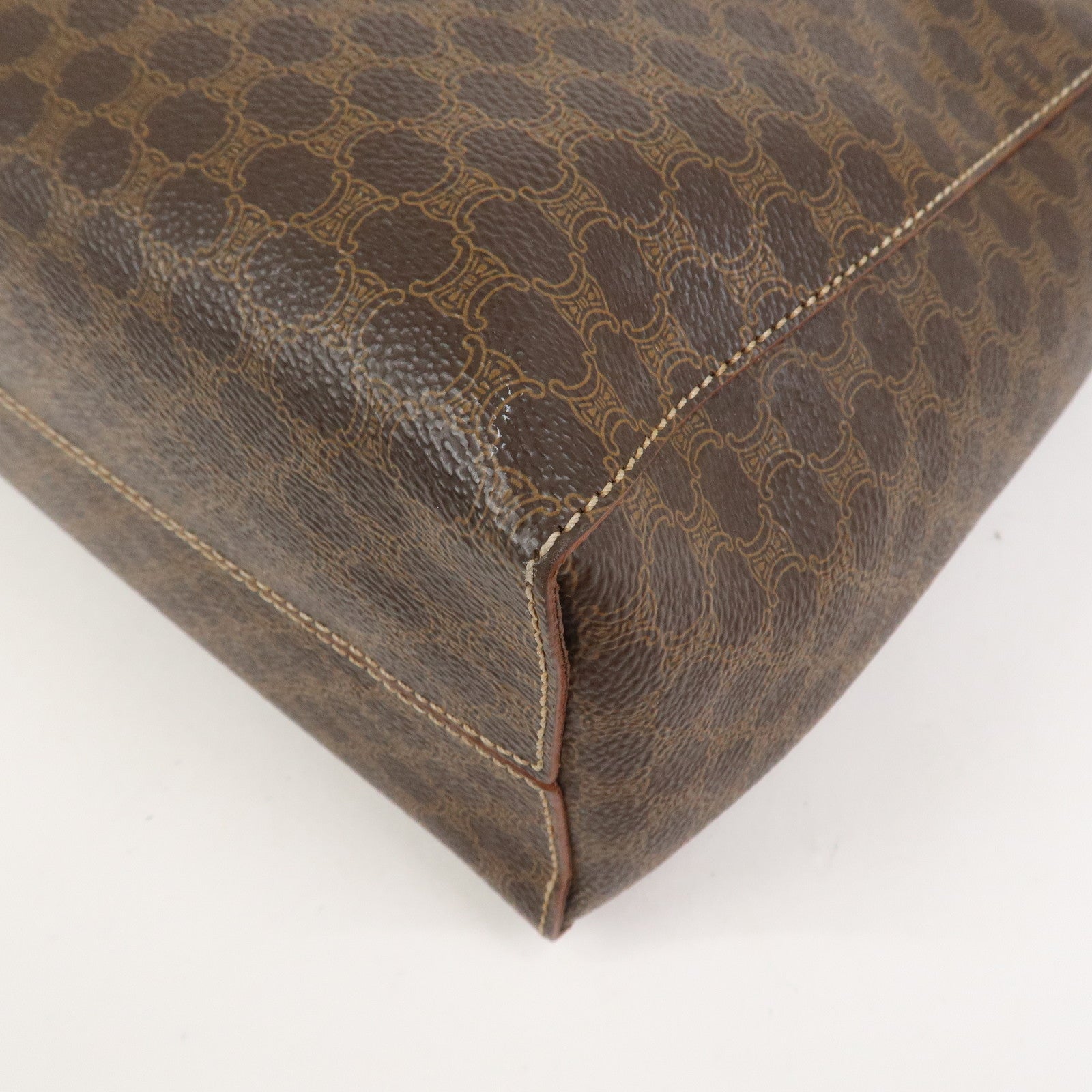 CELINE Macadam PVC Leather Hand Bag Tote Bag Brown
