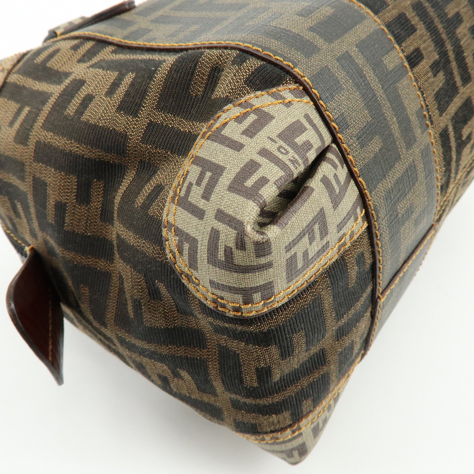 FENDI Zucca Zucchino Canvas PVC Boston Hand Bag Brown 8BL095