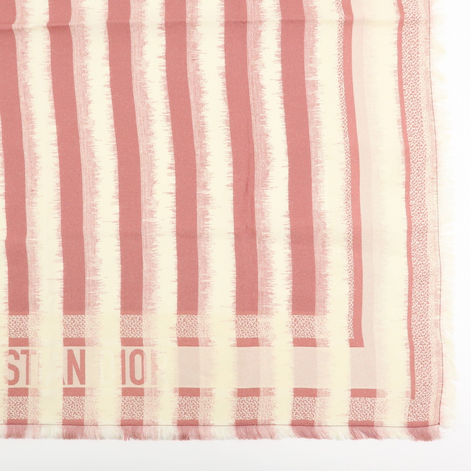 Christian Dior Logo Silk Cotton Polyester Scarf Stripe Print Pink